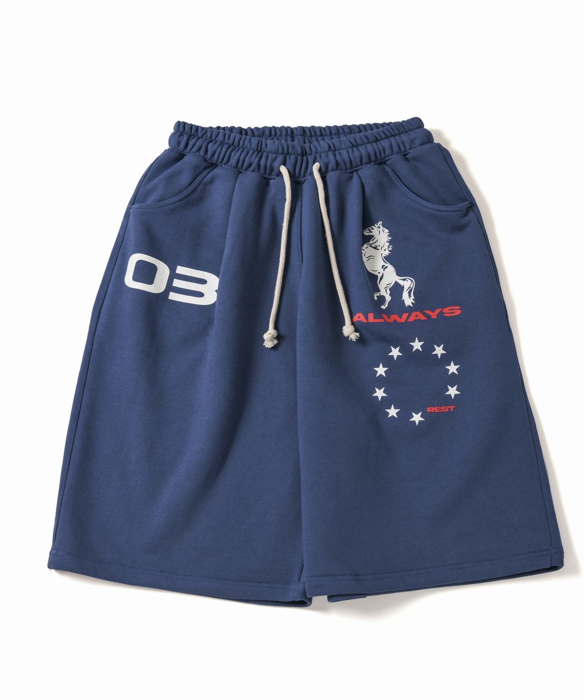 아모우(AMOU) Horse One Tuck Bermuda Pants Blue
