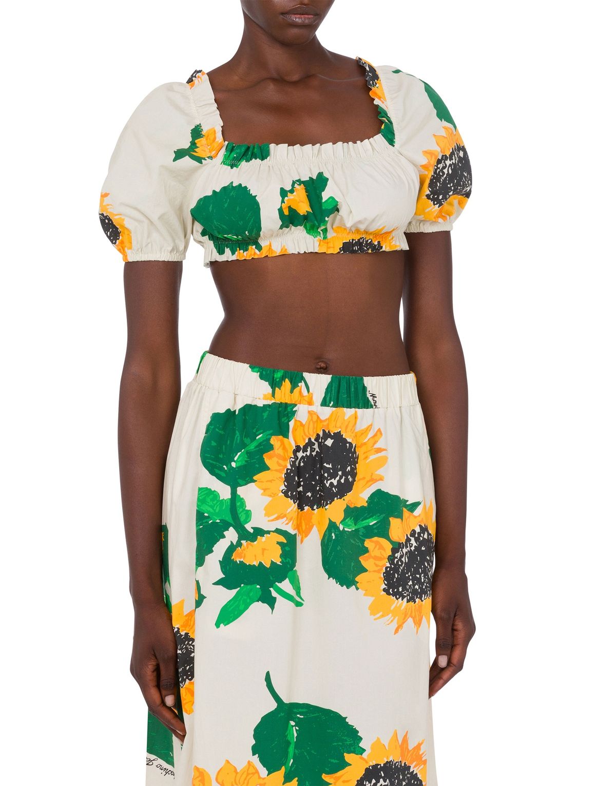 모스키노(MOSCHINO) 진스 플라워 프린트 코튼 크롭 탑