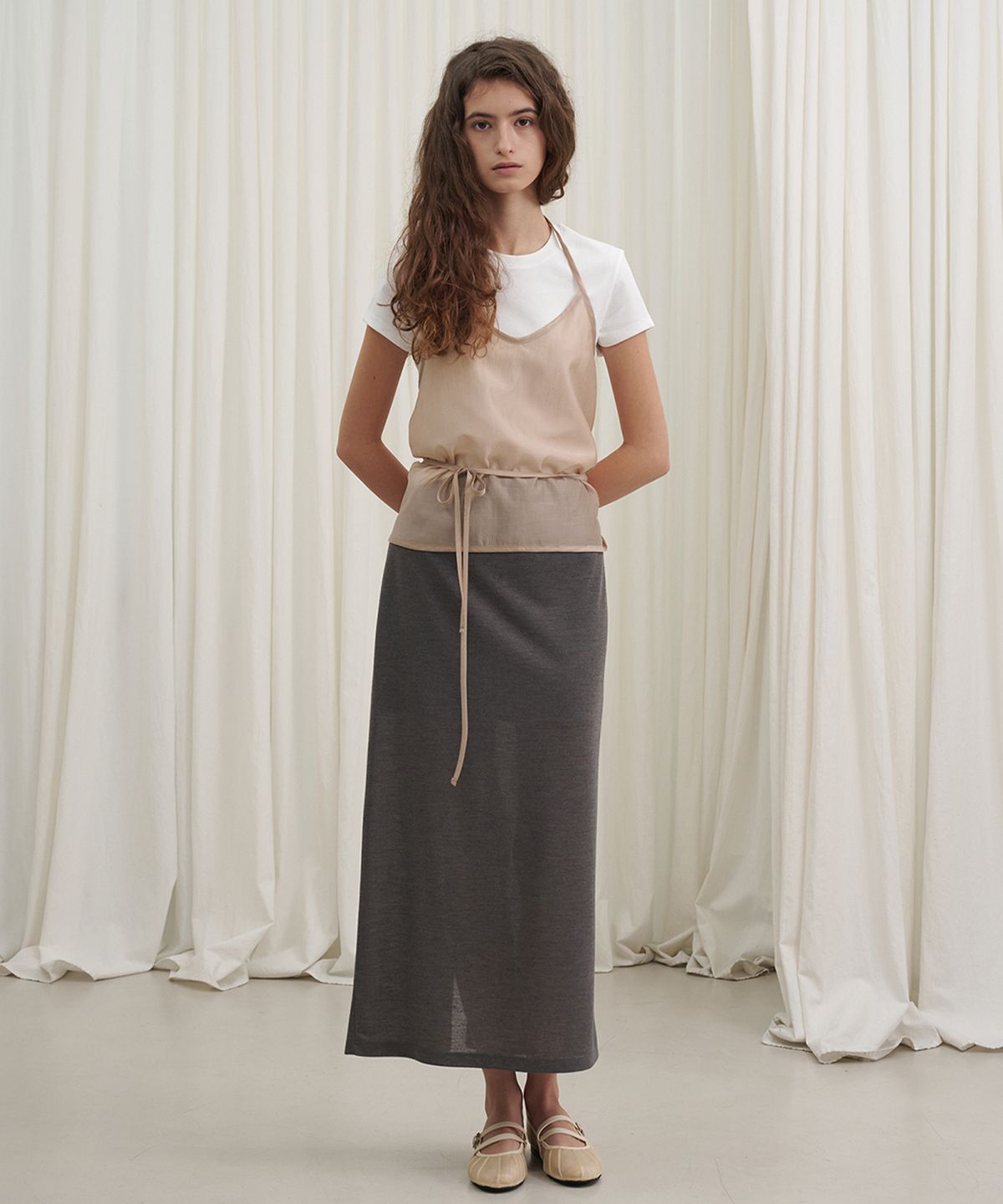 마롯(MARROT) See-through Banding Skirt_Charcoal