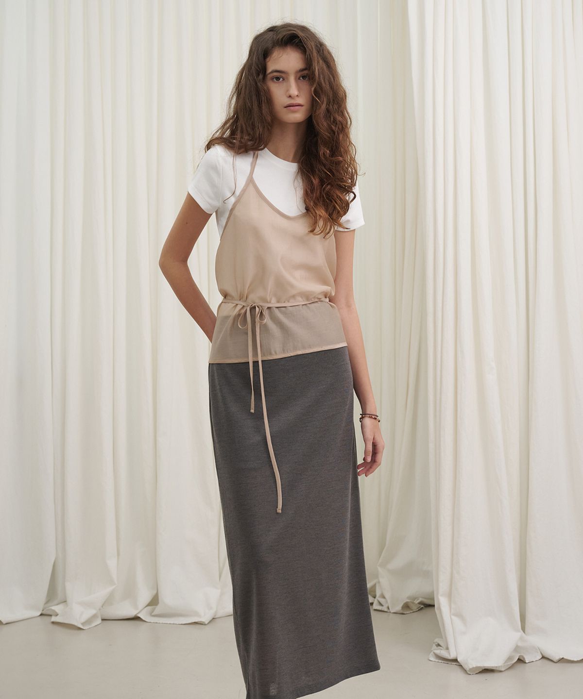 마롯(MARROT) See-through Banding Skirt_Charcoal