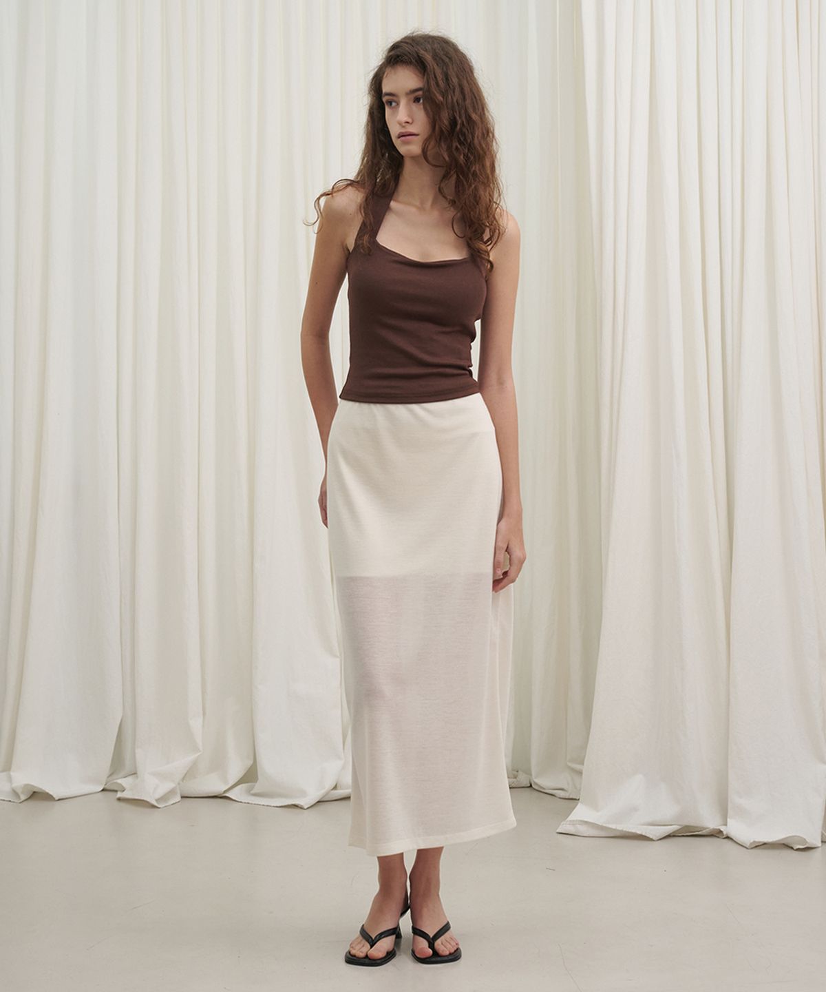 마롯(MARROT) See-through Banding Skirt_Cream