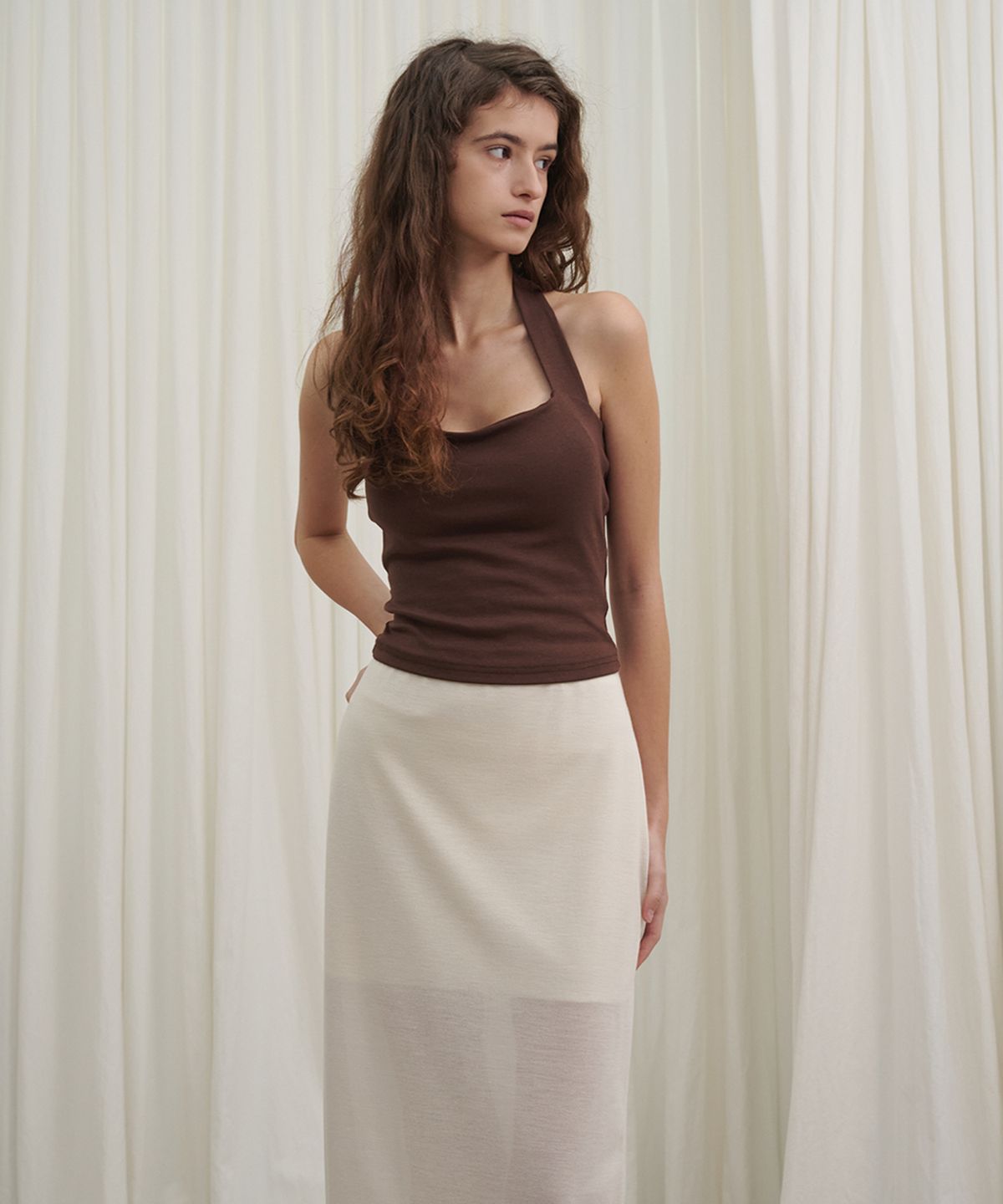 마롯(MARROT) See-through Banding Skirt_Cream