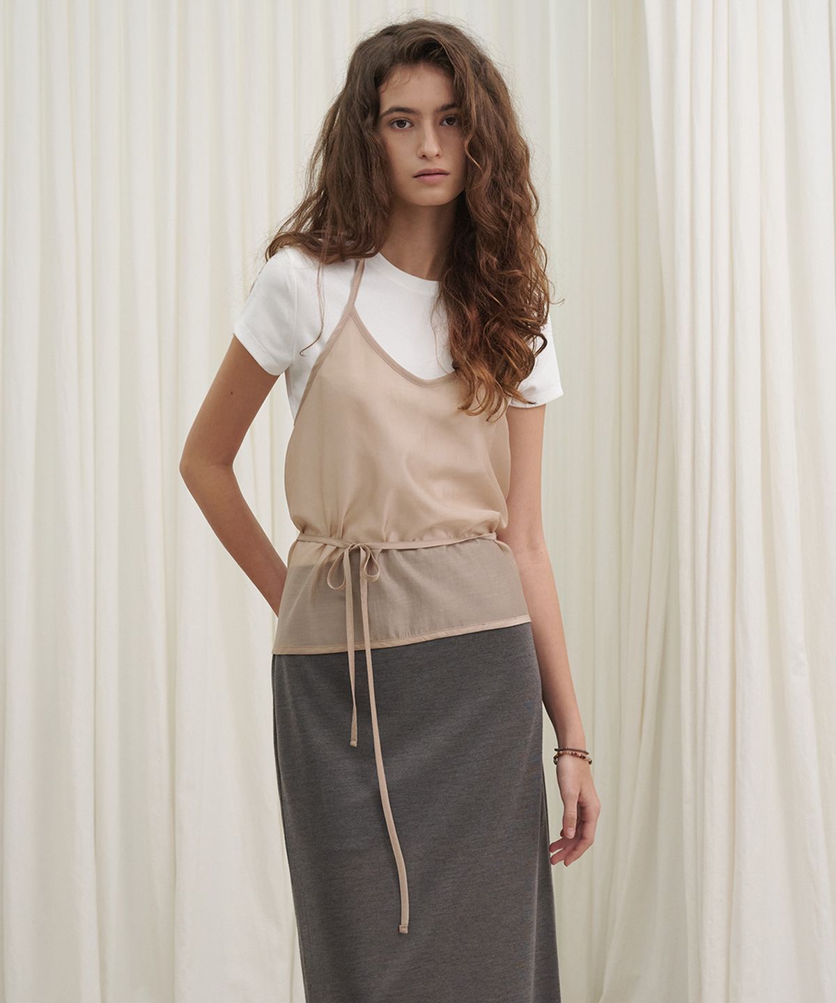 마롯(MARROT) Sheer Halter Bustier_Salmon Pink