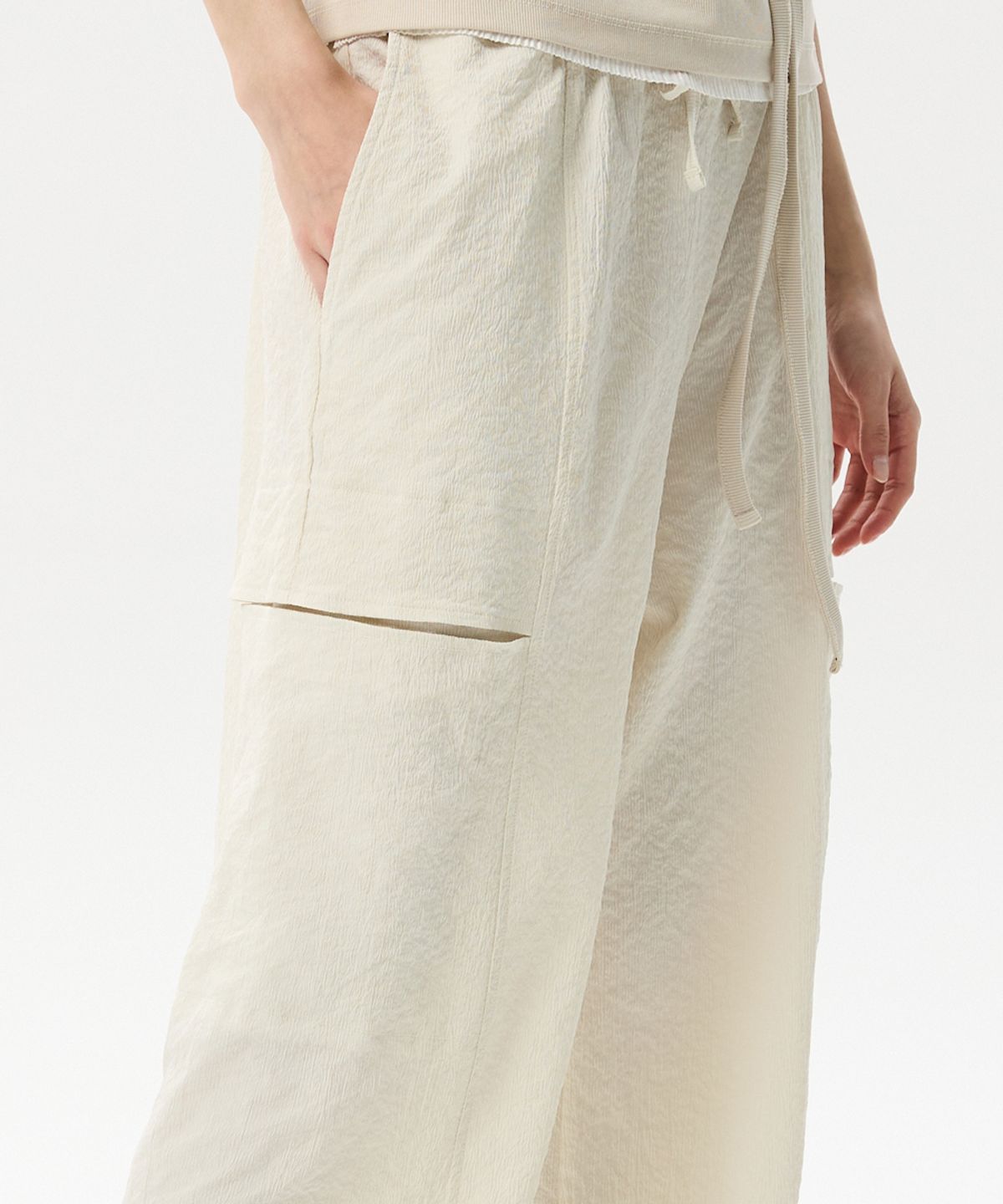 미드앤로우(MIDNLOW) Cut Line Wide Banding Pants(Ivory)