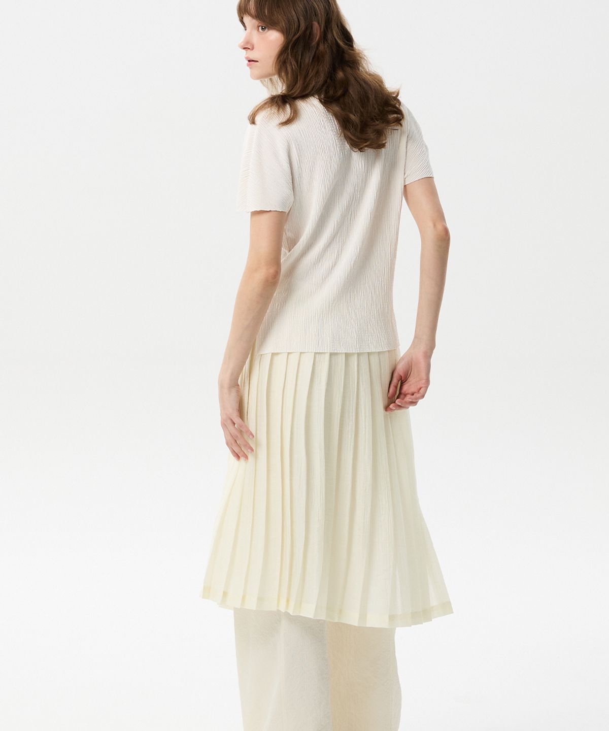 미드앤로우(MIDNLOW) Pleats Layered Skirt (Ivory)