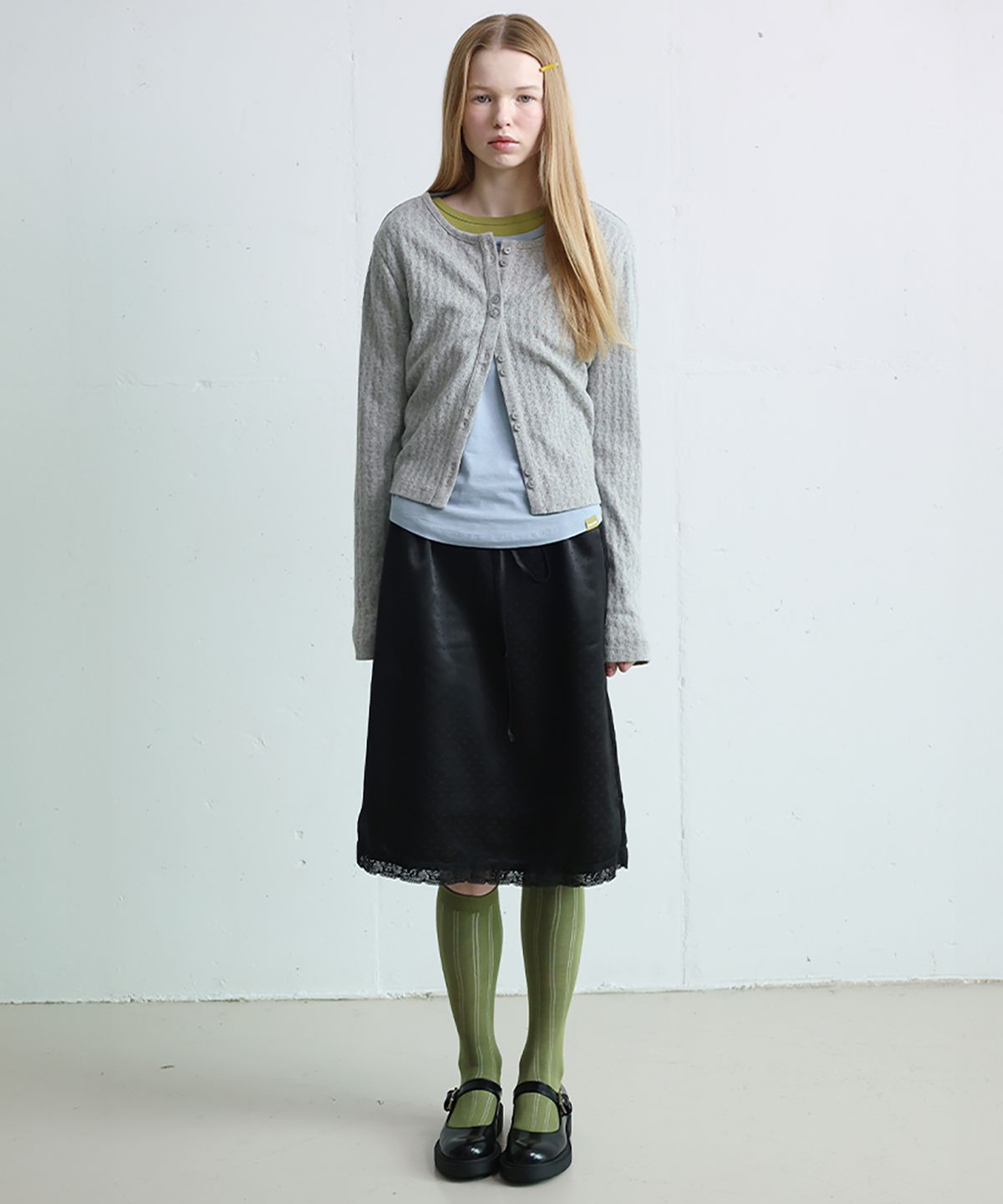 포에브(POEV) Double-Button Knit Cardigan - Melange Grey