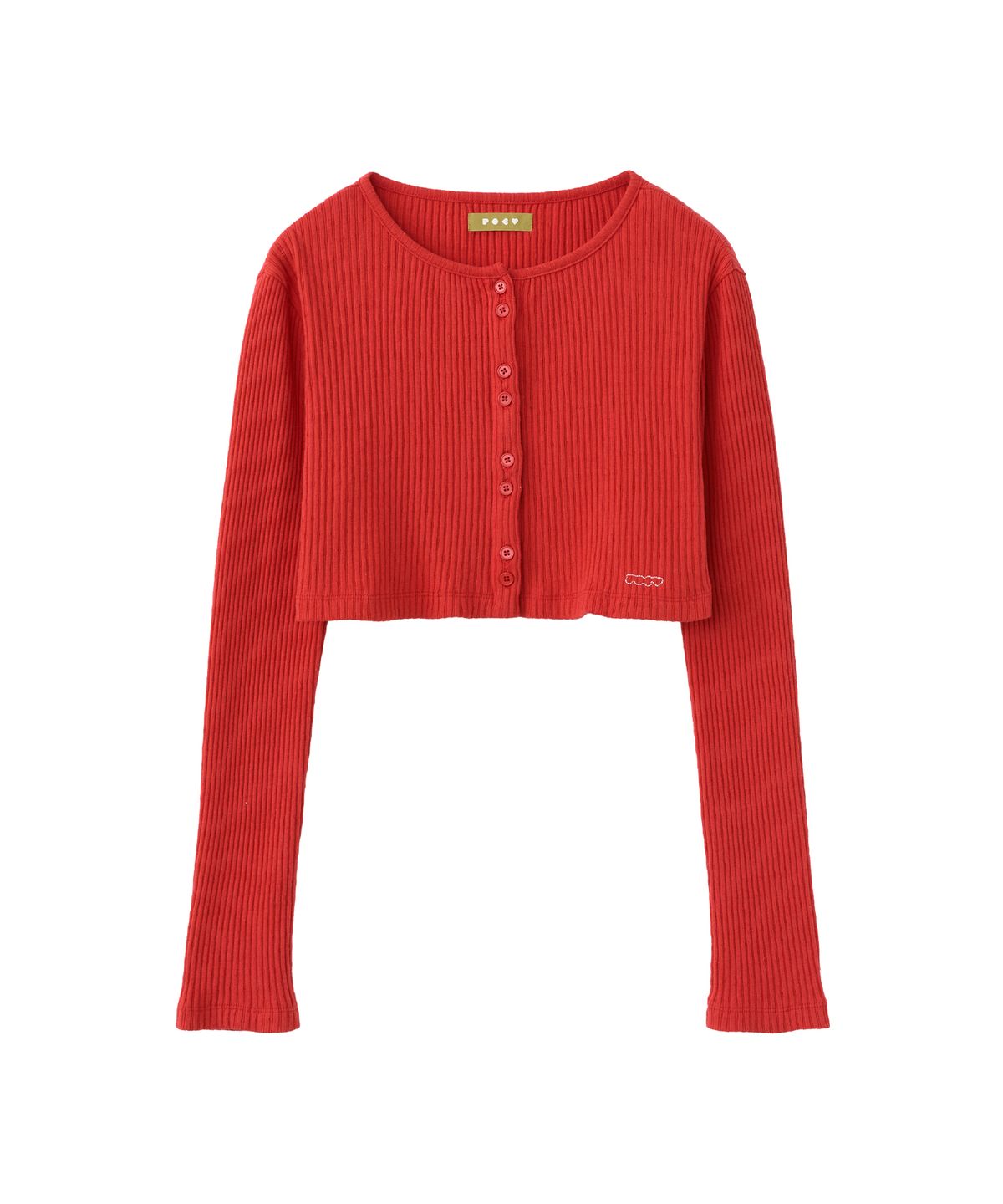 포에브(POEV) Double-Button Cropped Cardigan - Red
