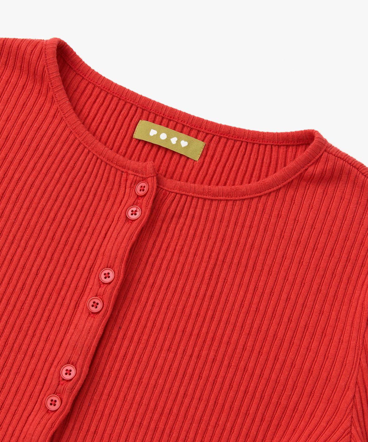 포에브(POEV) Double-Button Cropped Cardigan - Red