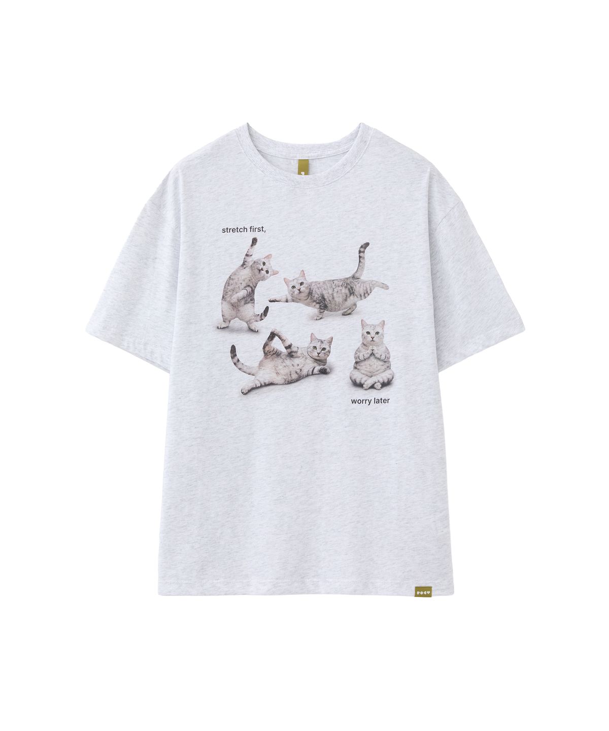 포에브(POEV) Stretching Cat T-Shirt - White Melange