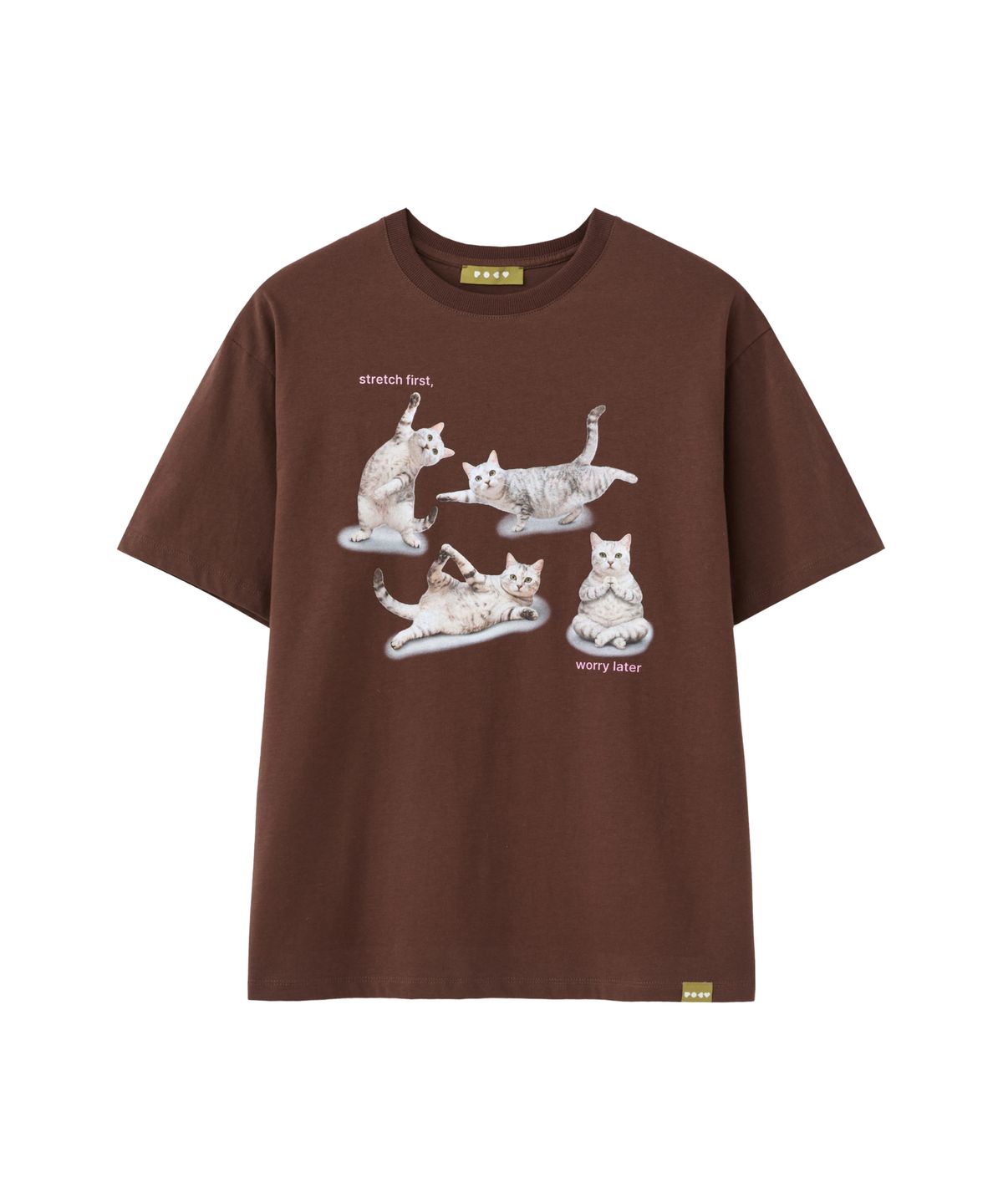 포에브(POEV) Stretching Cat T-Shirt - Brown