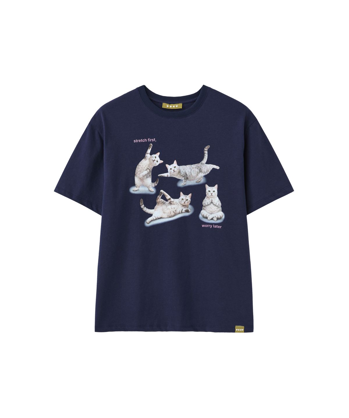 포에브(POEV) Stretching Cat T-Shirt - Navy