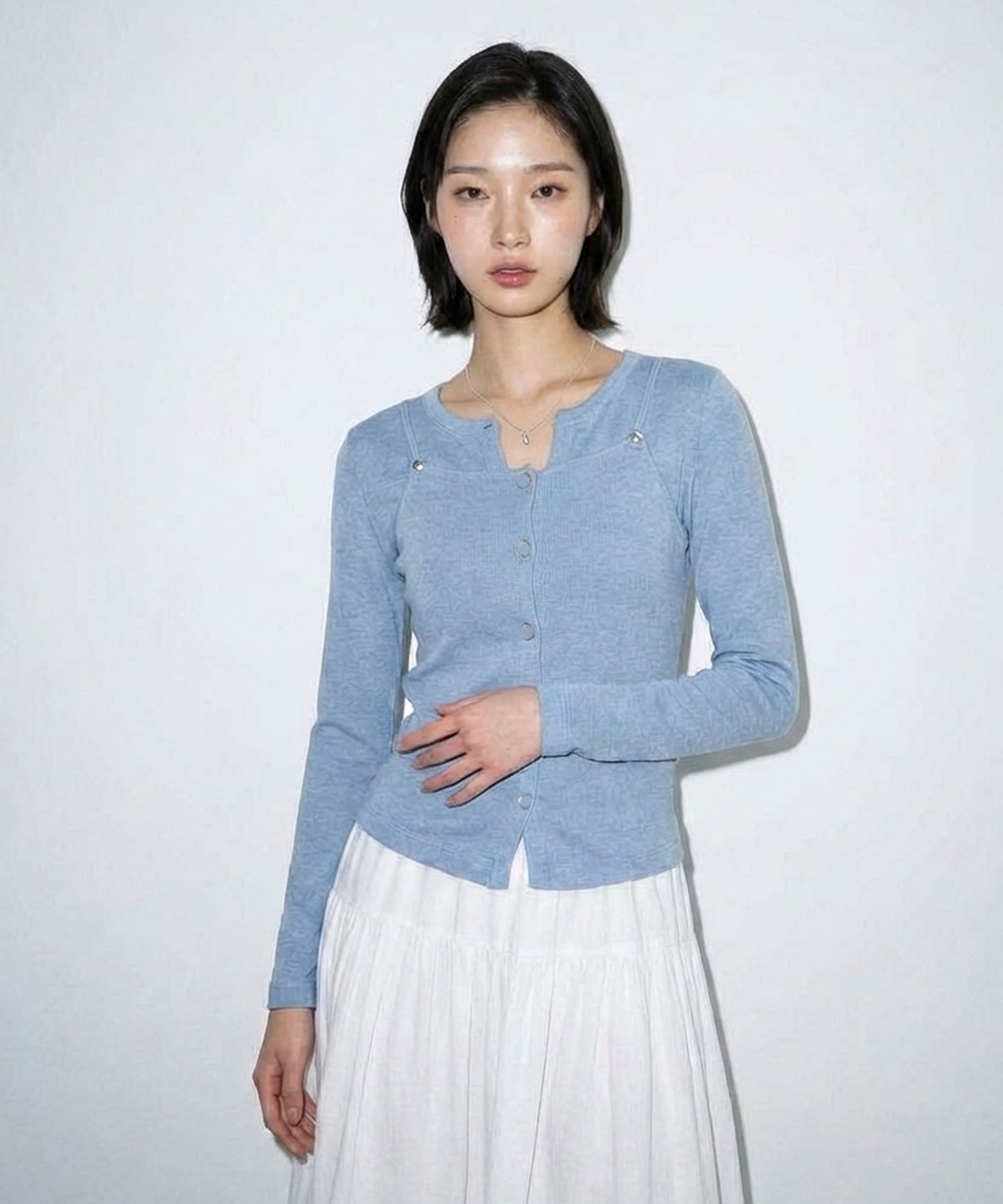 메타퍼(METAPHER) MET 데일리 레이어드 메리노울 블렌디드 니트 세트 블루