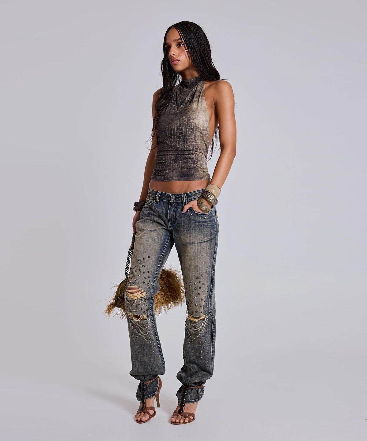 제이디드 런던(JADED LONDON) (W) 체인 디스트레스드 쿠퍼 진 블루 CHAIN DISTRESSED COOPER JEANS BLUE