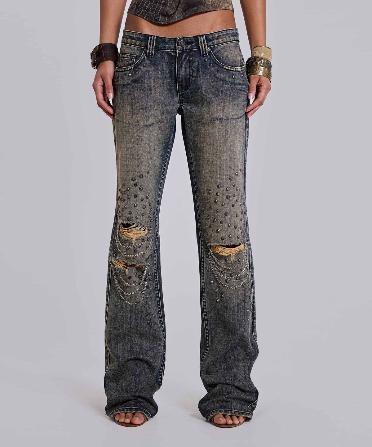 제이디드 런던(JADED LONDON) (W) 체인 디스트레스드 쿠퍼 진 블루 CHAIN DISTRESSED COOPER JEANS BLUE