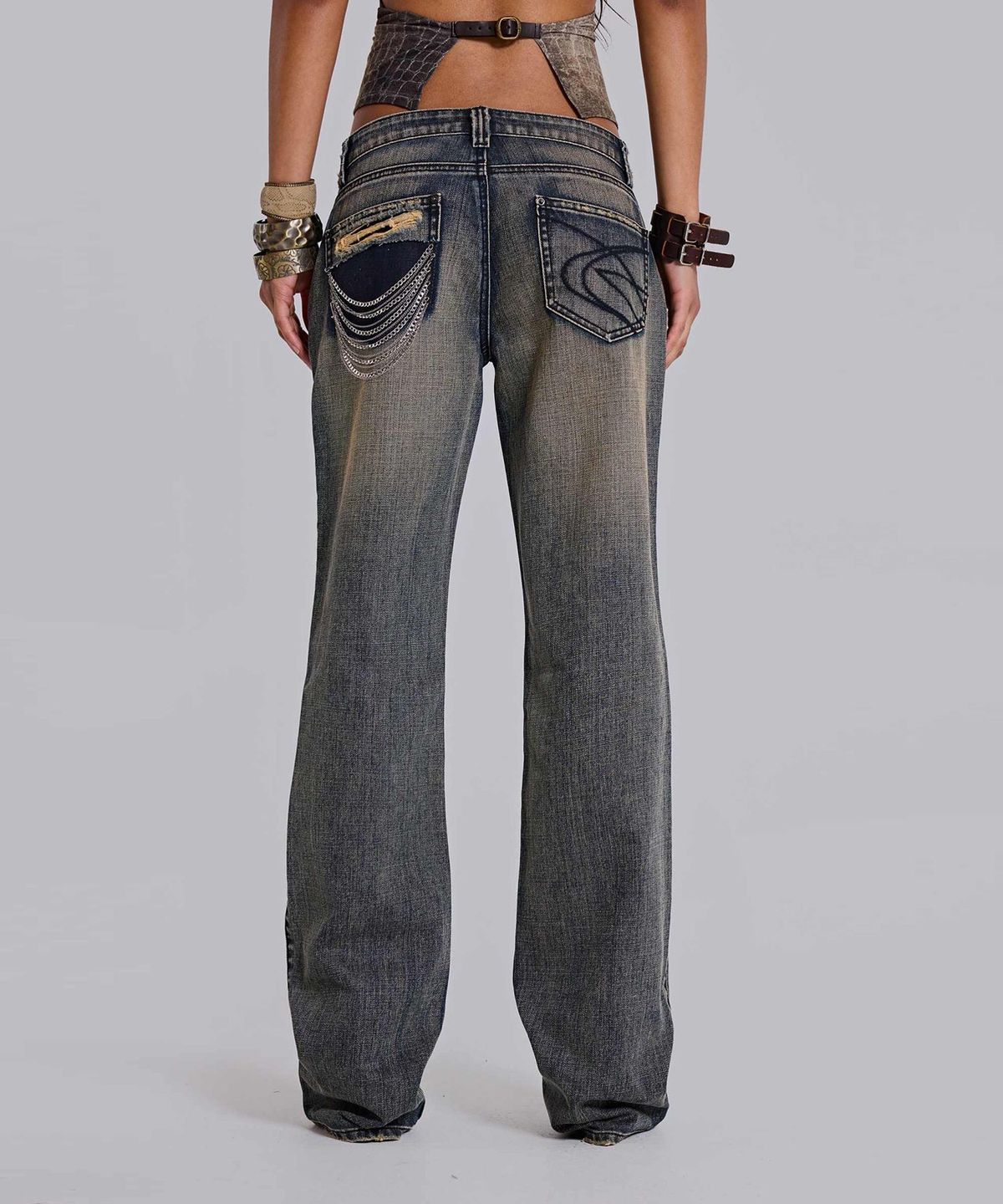 제이디드 런던(JADED LONDON) (W) 체인 디스트레스드 쿠퍼 진 블루 CHAIN DISTRESSED COOPER JEANS BLUE