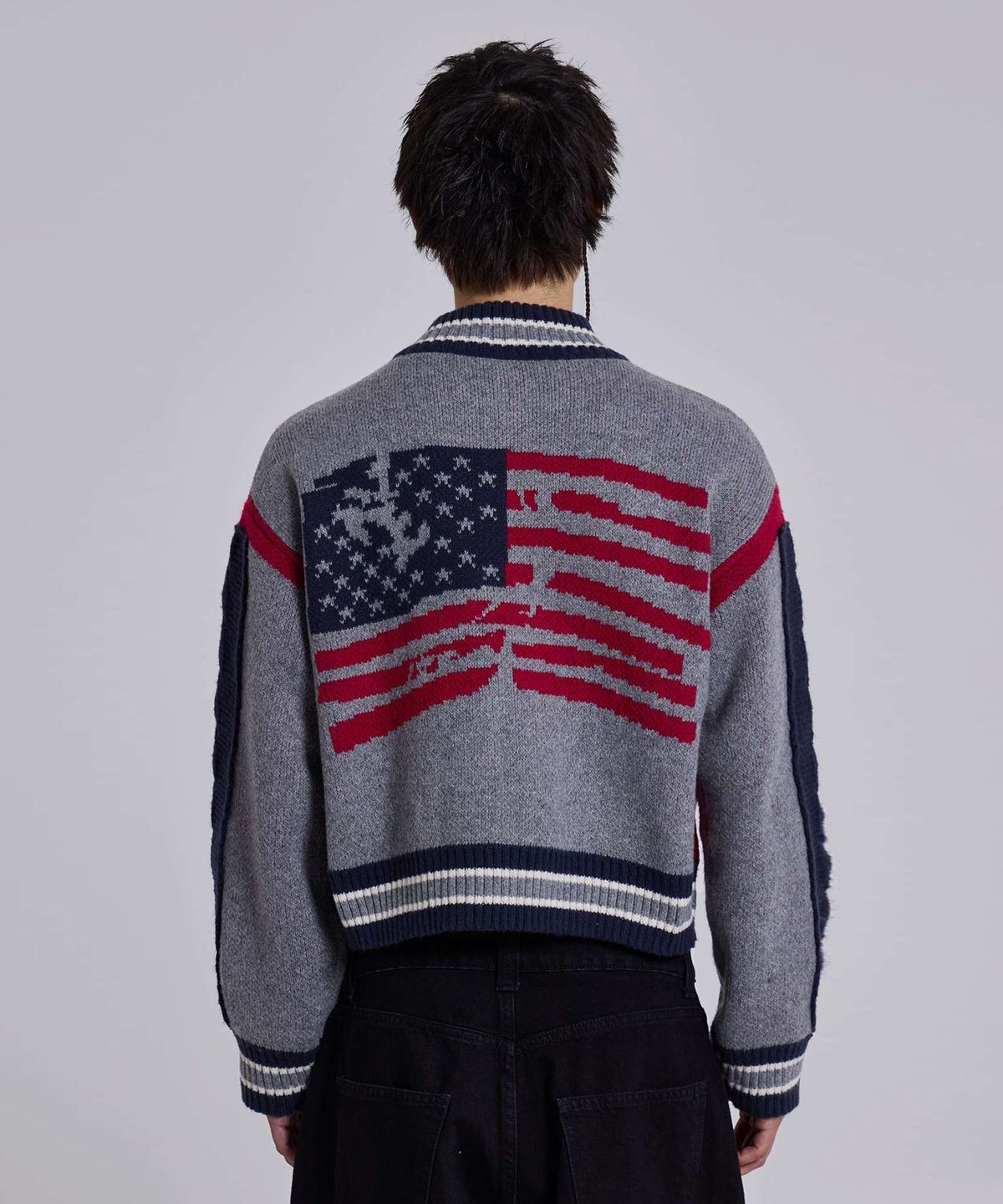 제이디드 런던(JADED LONDON) (U) 케이블 니트 슬리브 니티드 봄버 그레이 KNITTED BOMBER WITH CABLE KNIT SLEEVES GREY