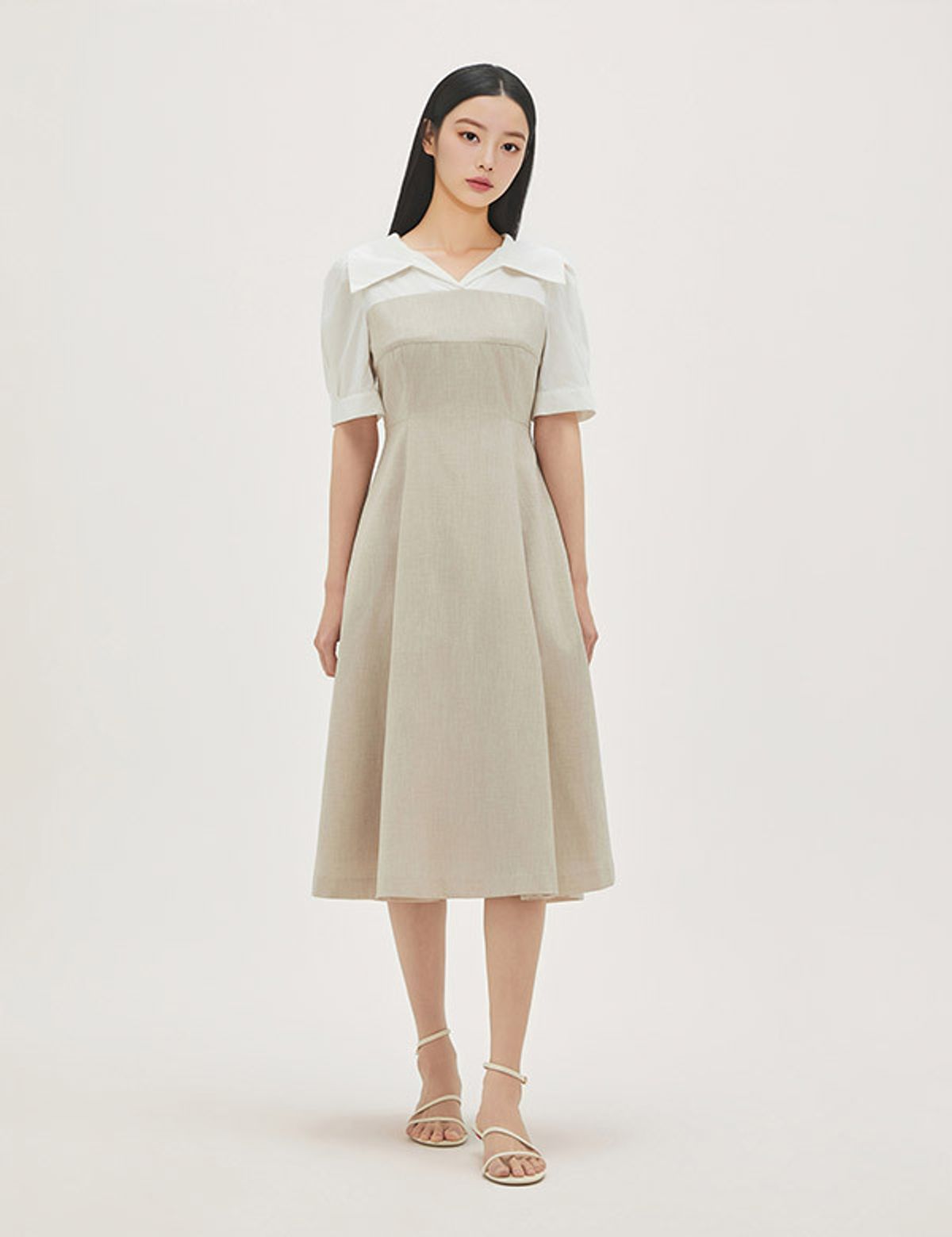 로엠(ROEM) 오픈카라 우븐매칭 롱원피스 RMOWG24R12
