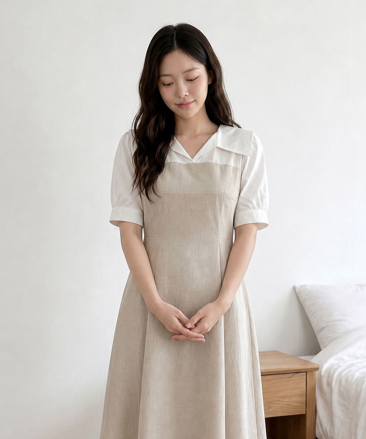 로엠(ROEM) 오픈카라 우븐매칭 롱원피스 RMOWG24R12