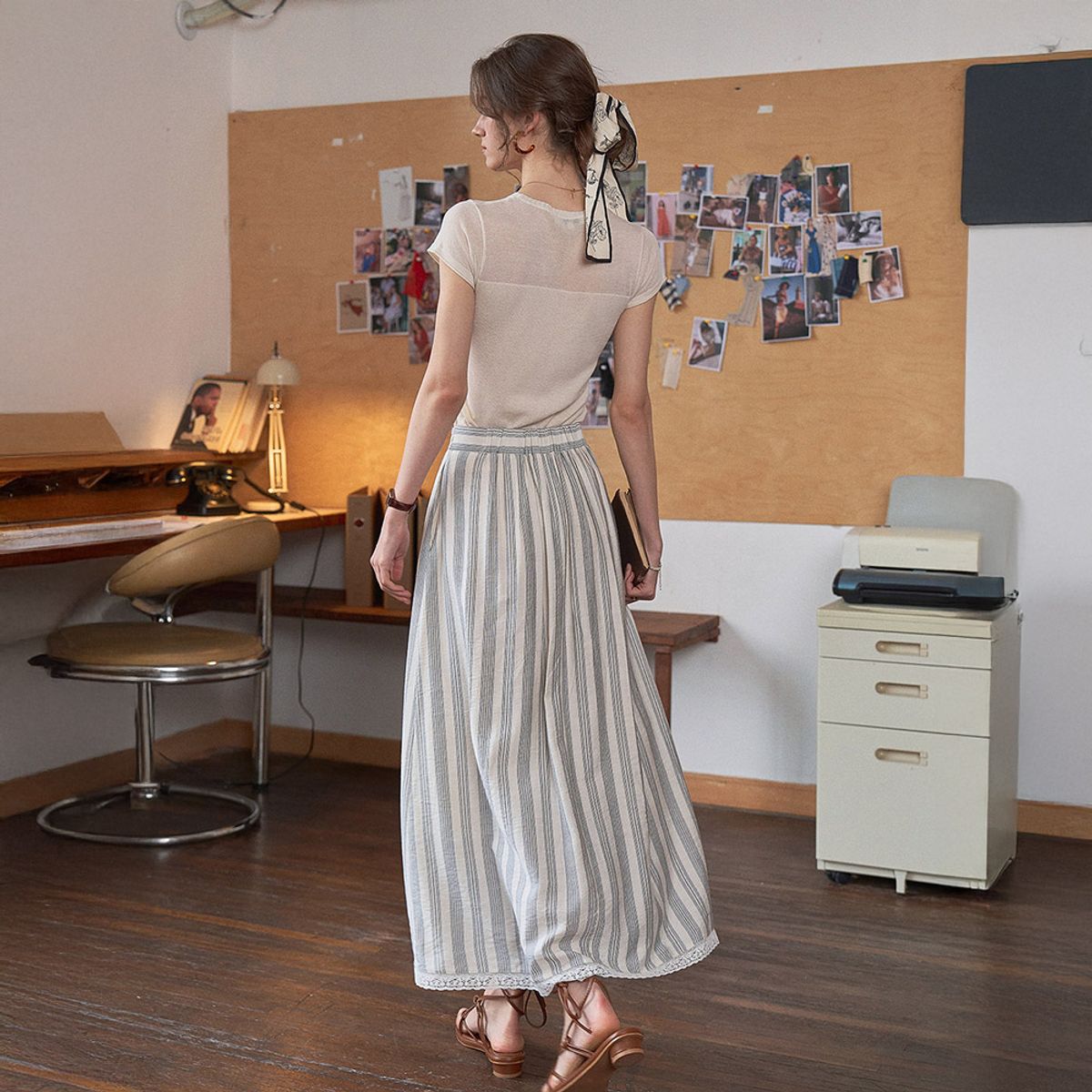심플레트로(SIMPLE RETRO) SR_Stripe high waist skirt