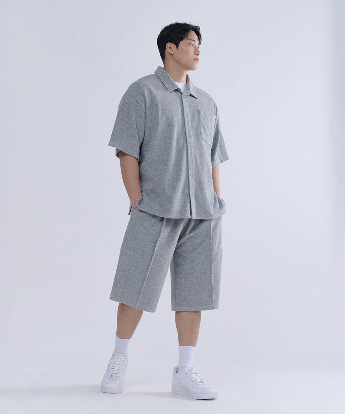 나인제트(NINEZ) 소프트 테리 오버핏 오픈 카라 티셔츠 (3color)