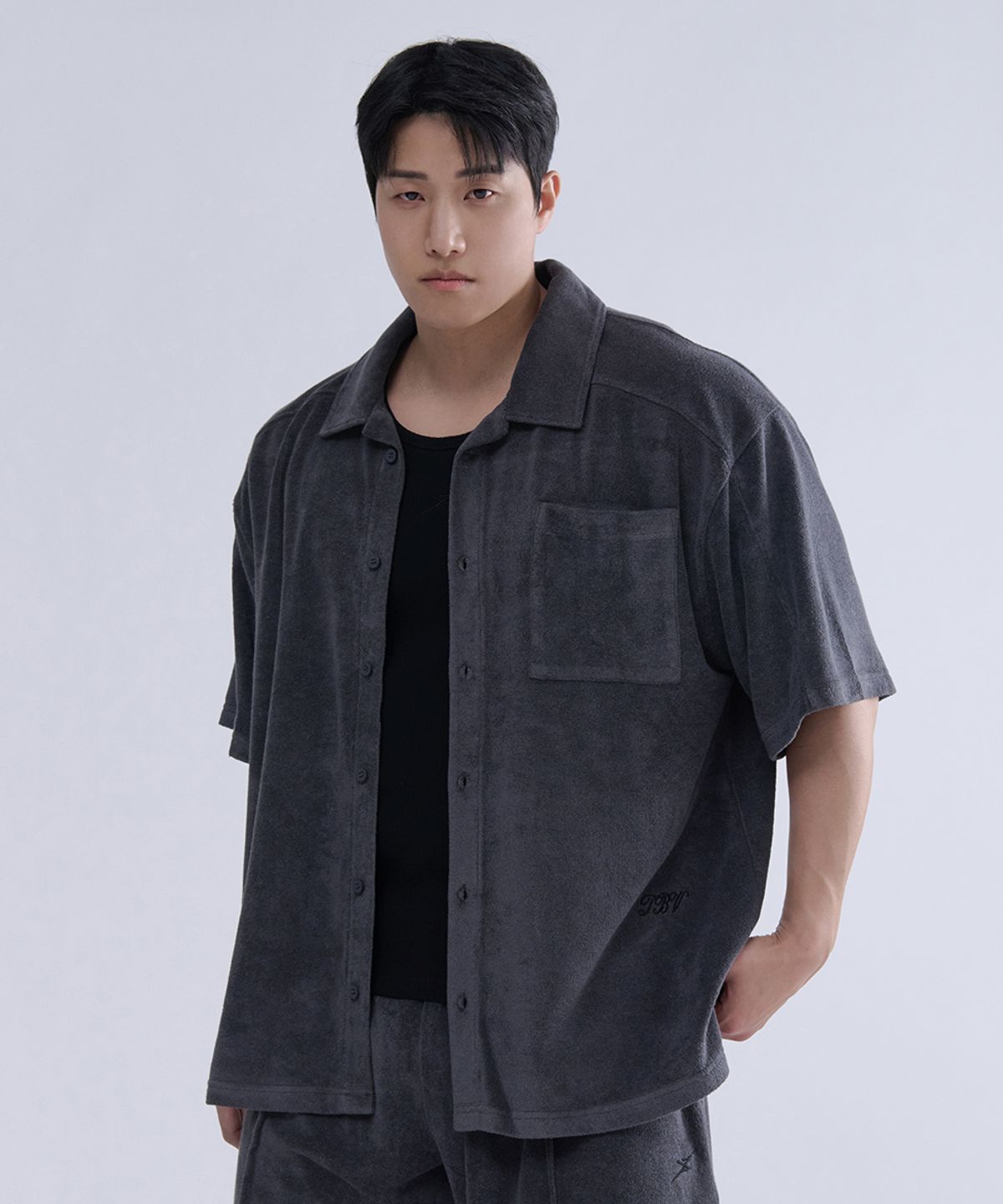 나인제트(NINEZ) 소프트 테리 오버핏 오픈 카라 티셔츠 (3color)