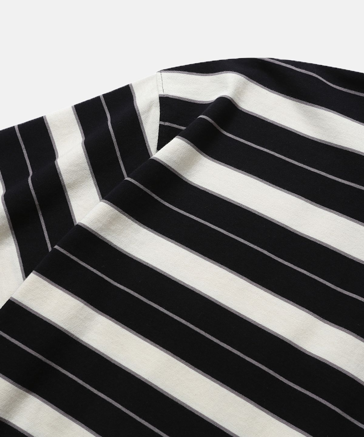 모이프(MOIF) [SS26] WIDE POLO H/S SHIRT / BLACK MULTI STRIPE