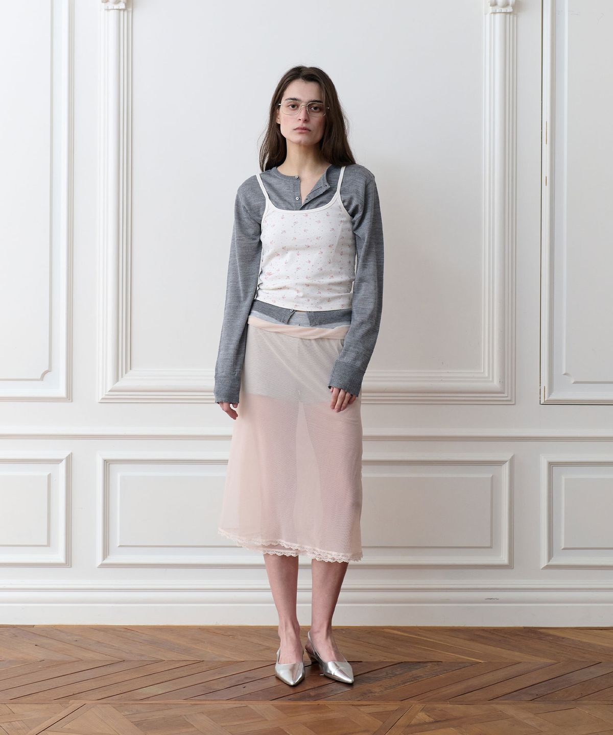 더포르타(THEPORTA) CLASSIC LOGO KNIT CARDIGAN, GRAY
