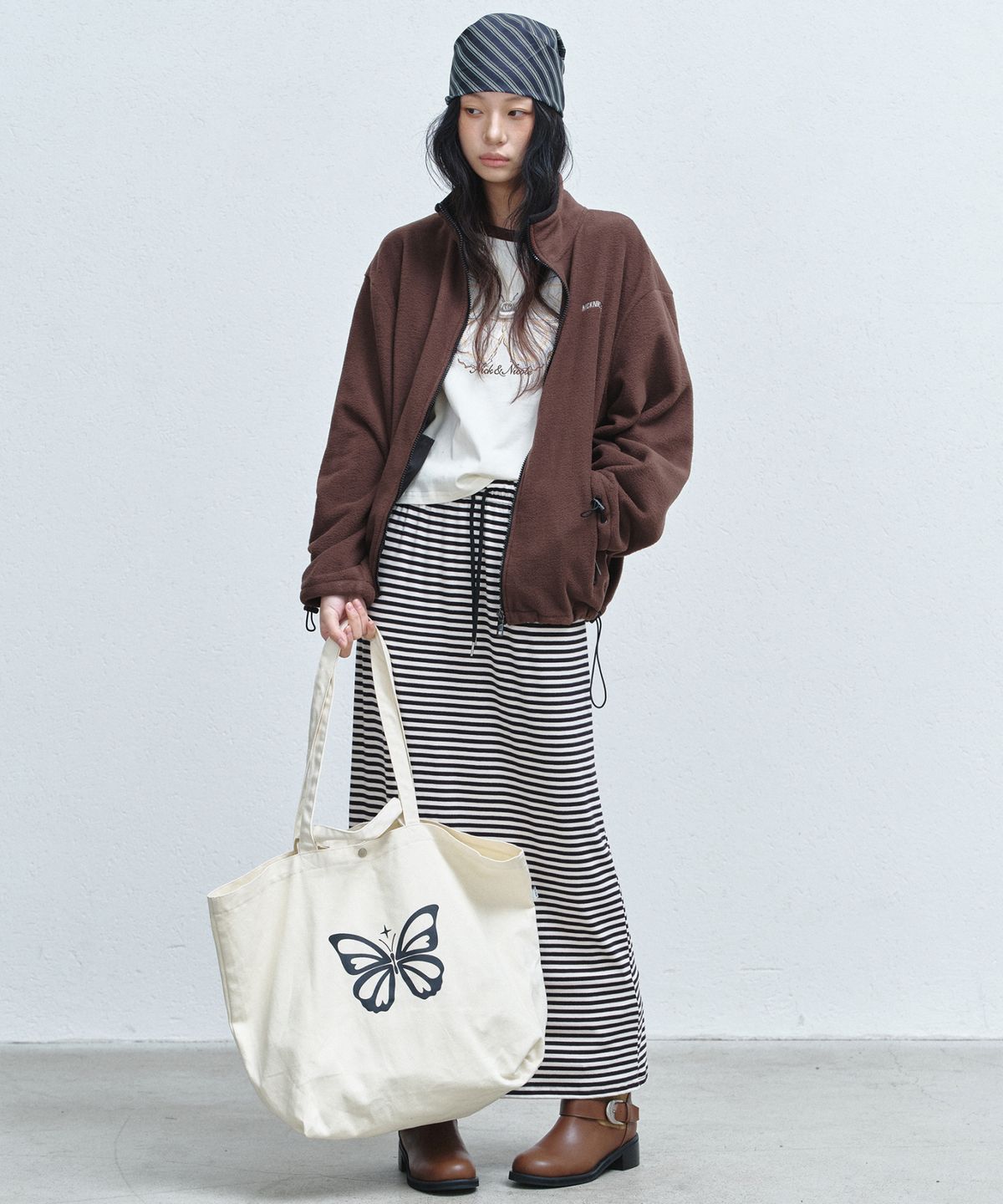 닉앤니콜(NICK&NICOLE) BUTTERFLY GRAPHIC CANVAS BAG_OATMEAL
