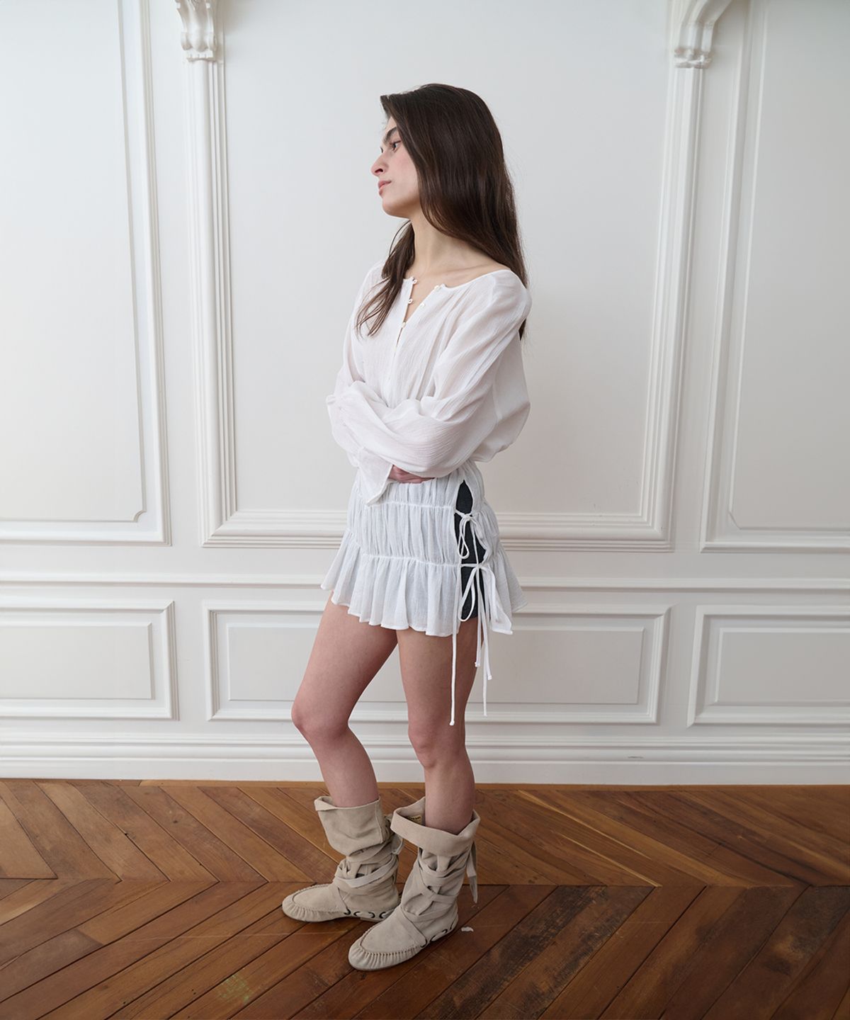 더포르타(THEPORTA) AIRY SHIRRING BLOUSE, IVORY