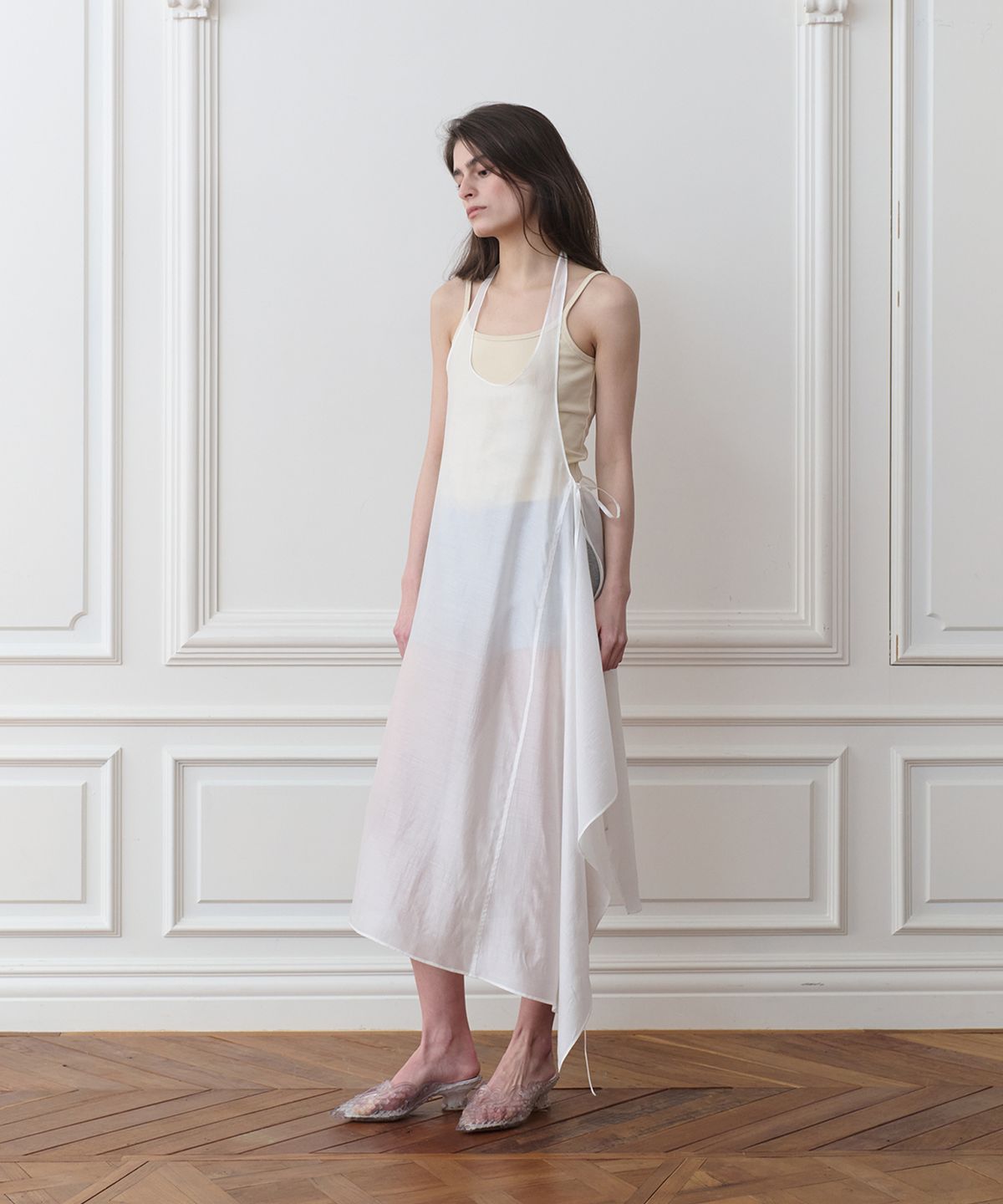 더포르타(THEPORTA) SHEER WRAP DRESS, WHITE