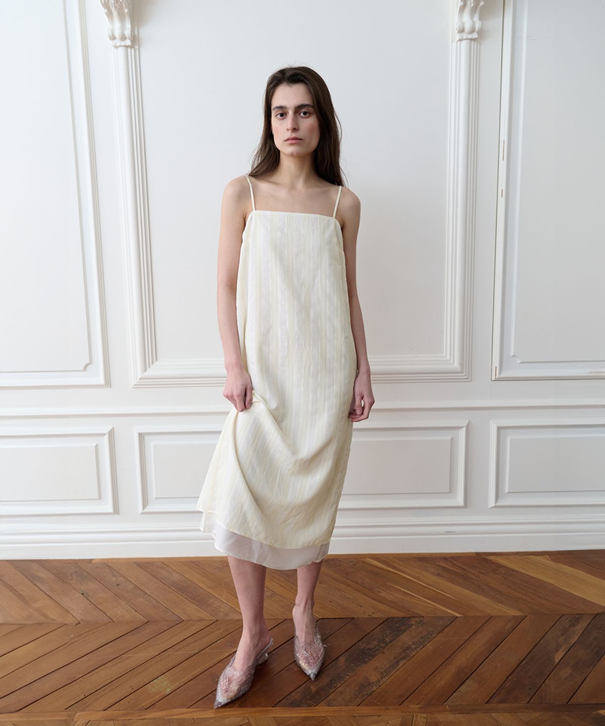 더포르타(THEPORTA) LINE STRIPE LONG DRESS, IVORY