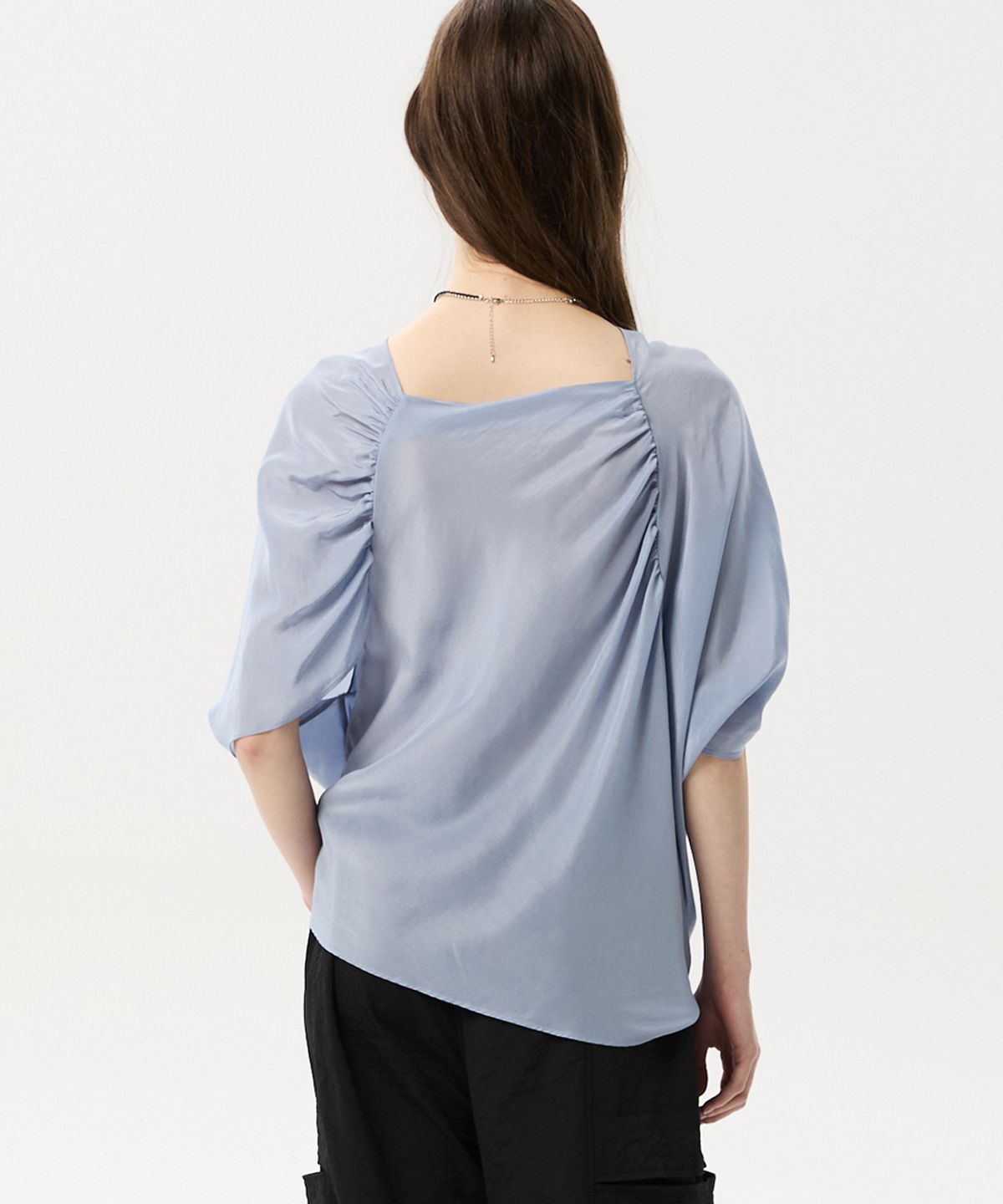 미드앤로우(MIDNLOW) Unbalanced Draped Shirts (Sky Blue)
