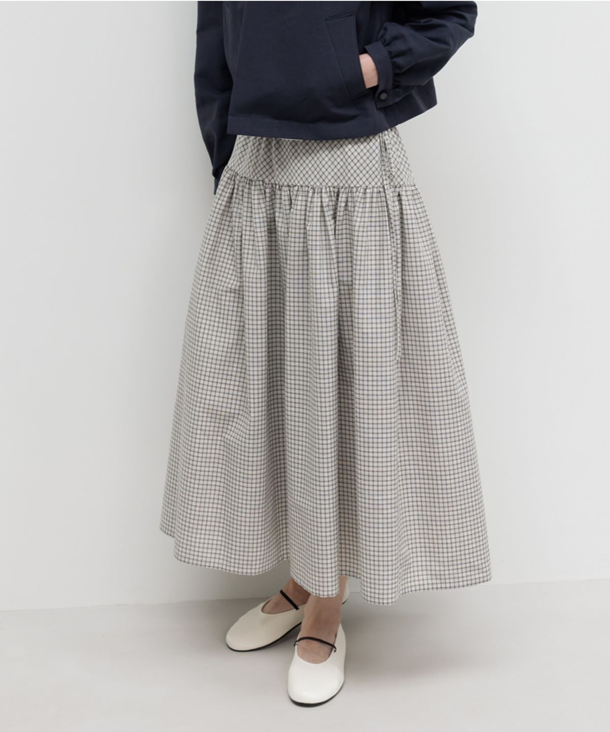 지비에이치 어패럴(GBH APPAREL) SIDE DRAWSTRING FLARE SKIRT / CHECK
