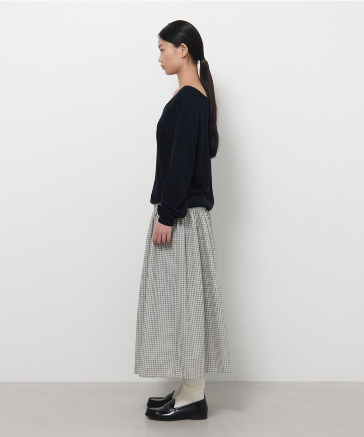 지비에이치 어패럴(GBH APPAREL) SIDE DRAWSTRING FLARE SKIRT / CHECK