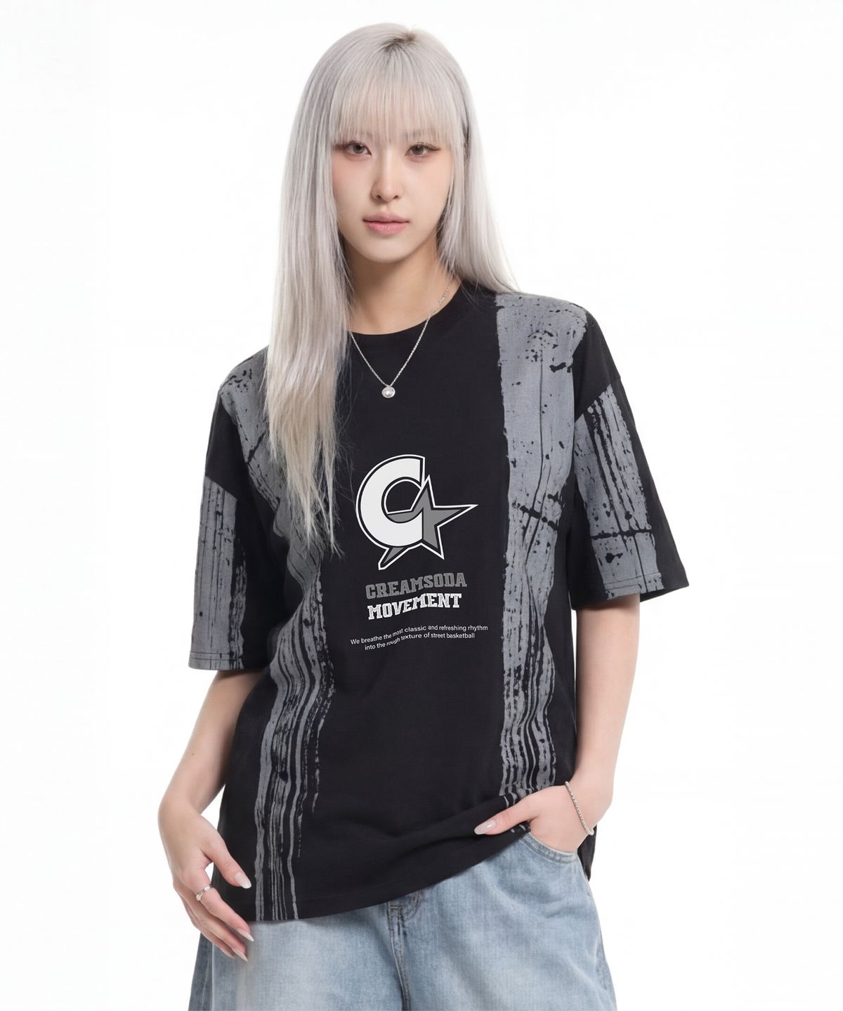 크림소다랩(CREAM SODA LAB) 페인티드 C 무브먼트 반팔 티셔츠 블랙