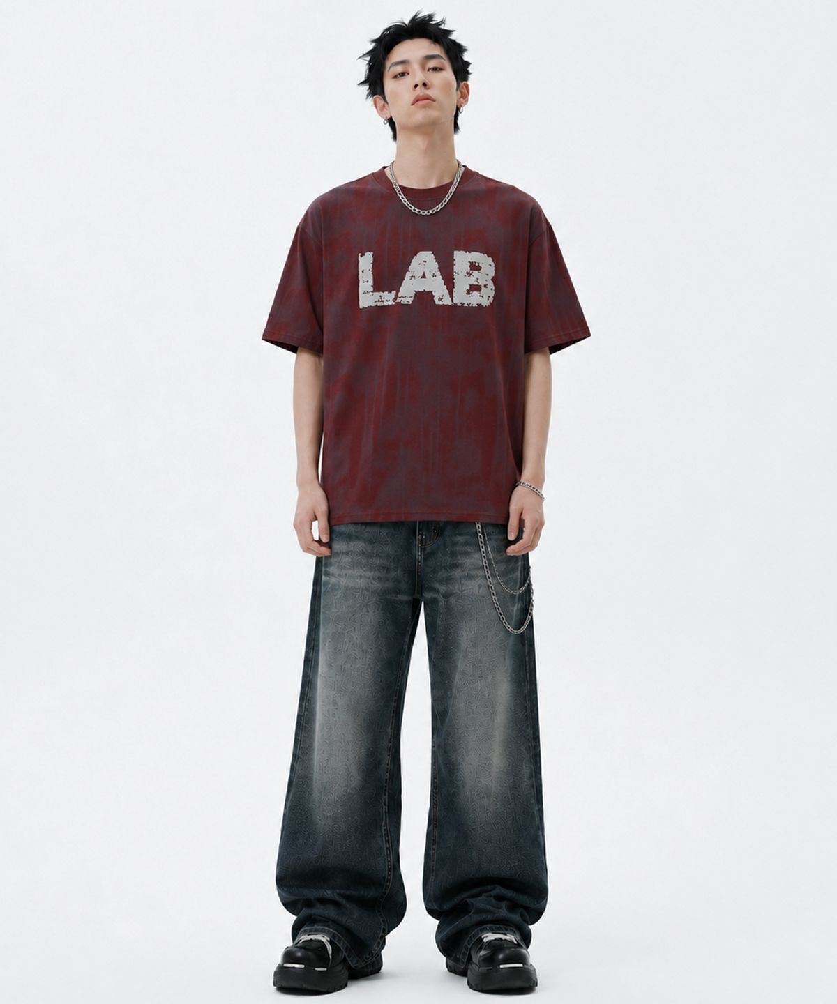 크림소다랩(CREAM SODA LAB) 스머지 LAB 반팔 티셔츠 와인