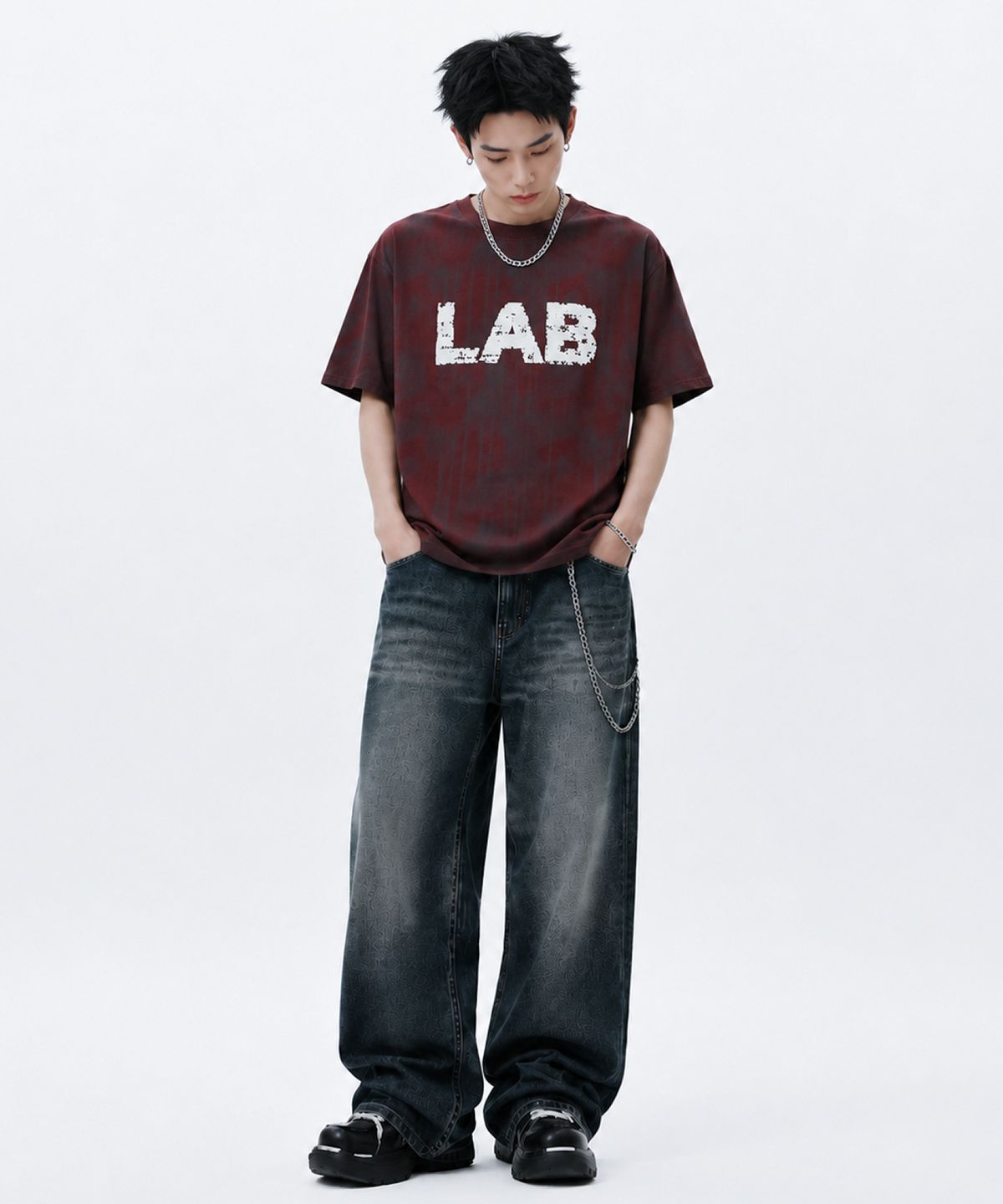 크림소다랩(CREAM SODA LAB) 스머지 LAB 반팔 티셔츠 와인