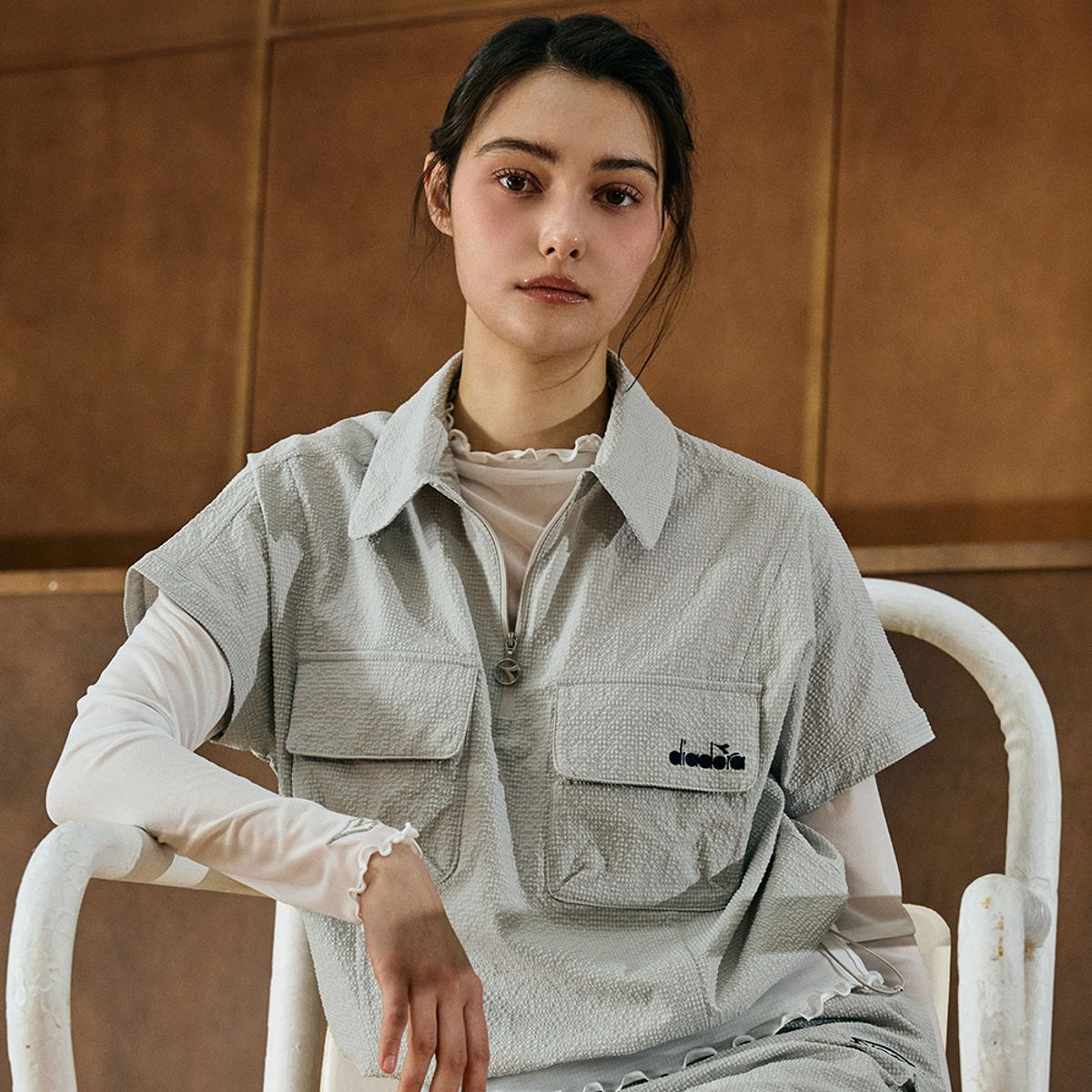 디아도라(diadora) 에어서커 반팔 아노락 우먼 BEIGE