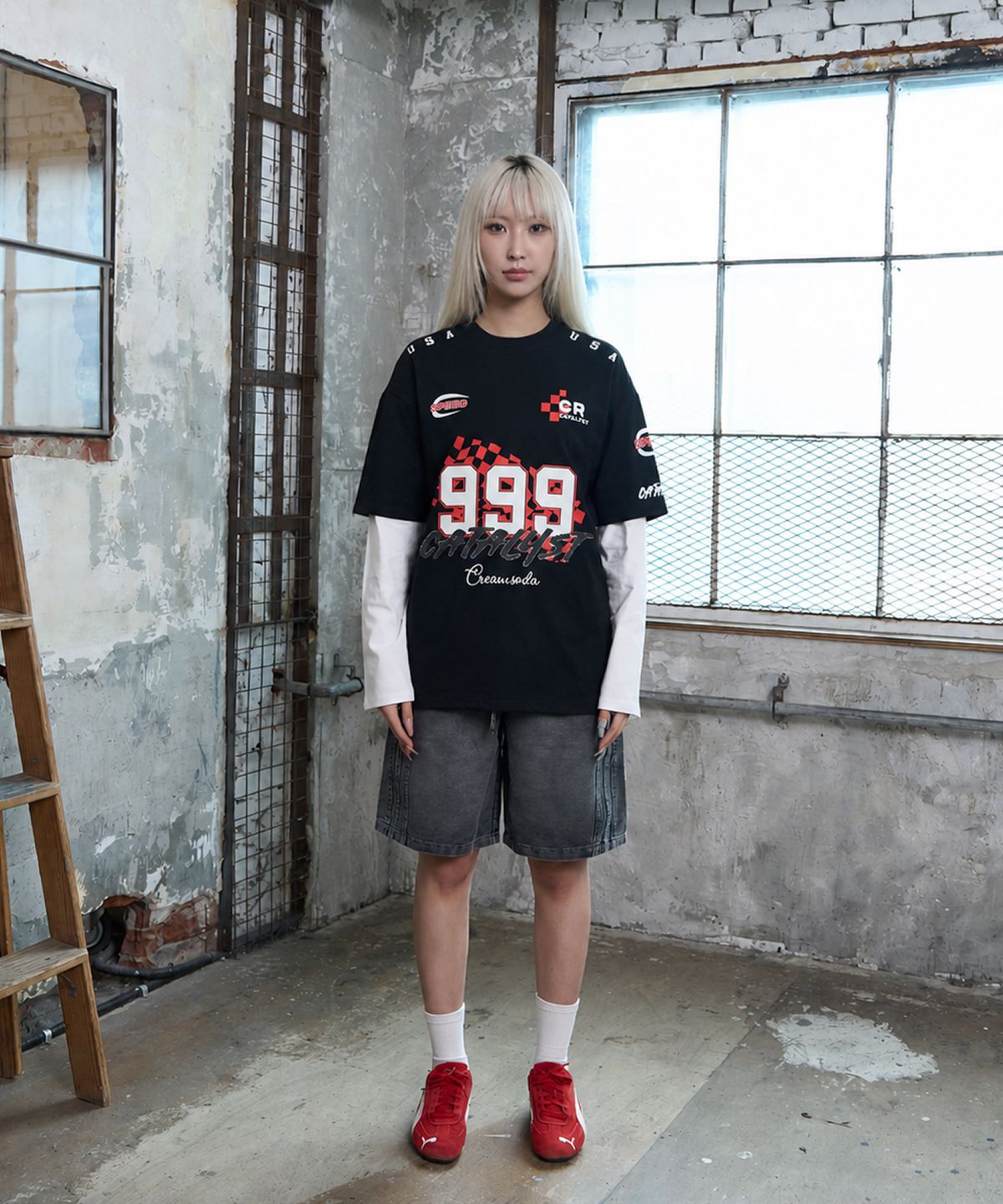 크림소다랩(CREAM SODA LAB) 스피드 999 그래픽 반팔 티셔츠 블랙