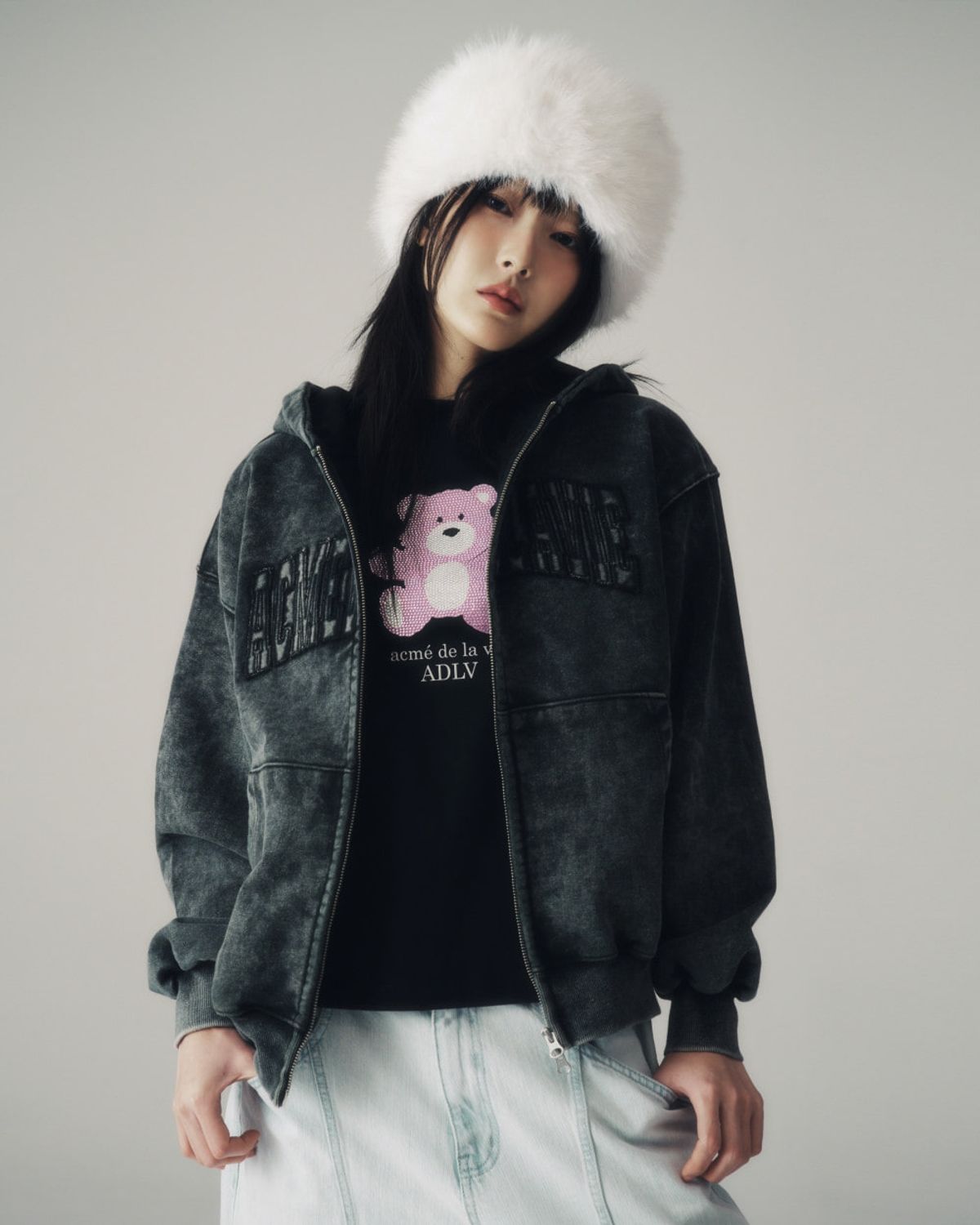 아크메드라비(ACME DE LA VIE) APPLIQUE WASHING HOODIE ZIP UP