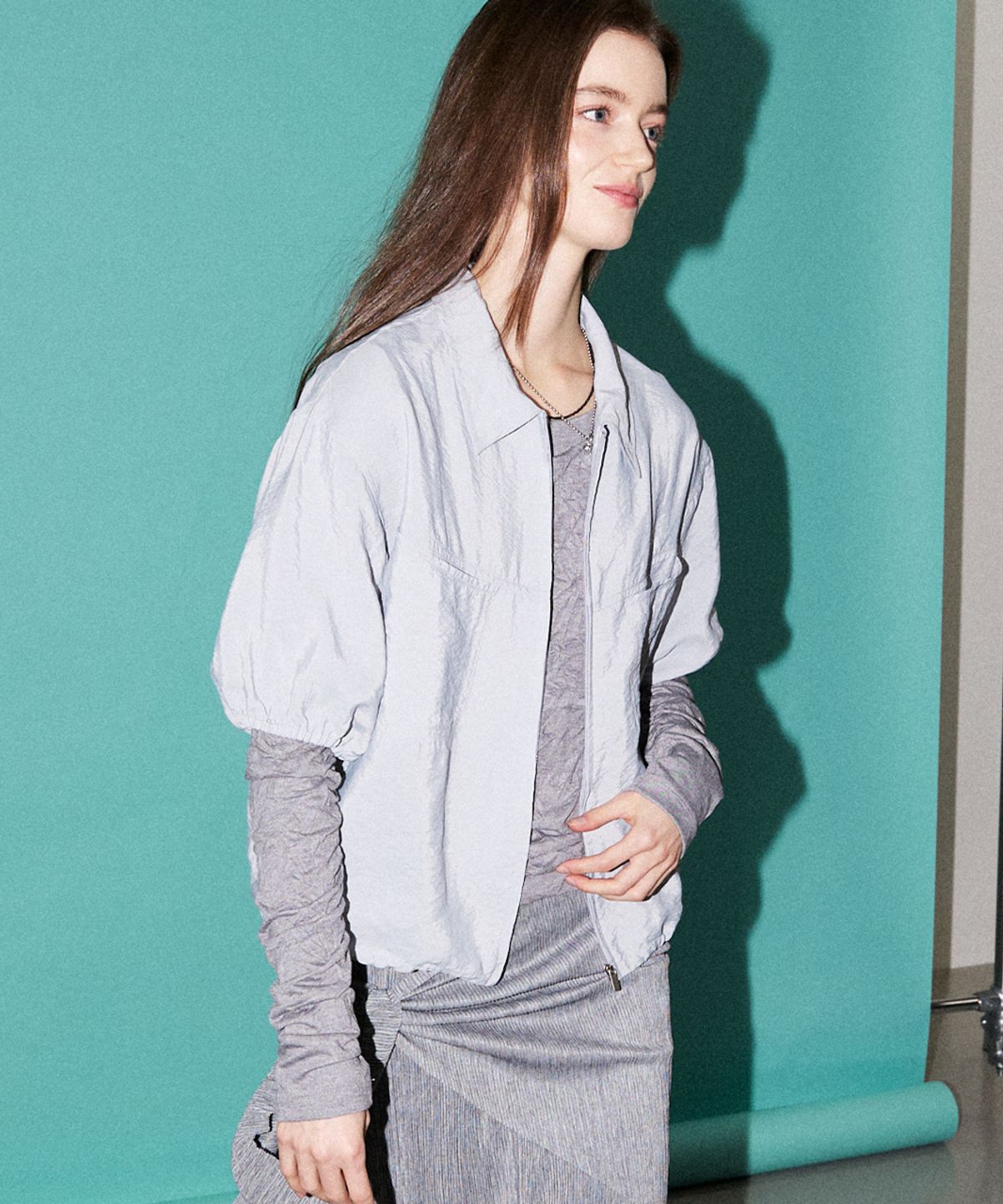미드앤로우(MIDNLOW) Short Sleeve Zip-up Shirts (Sky Blue)