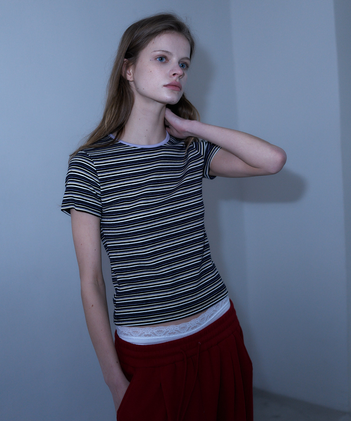 라티젠(LARTIGENT) L23 STRIPE SLIM T-SHIRT(VIOLET)