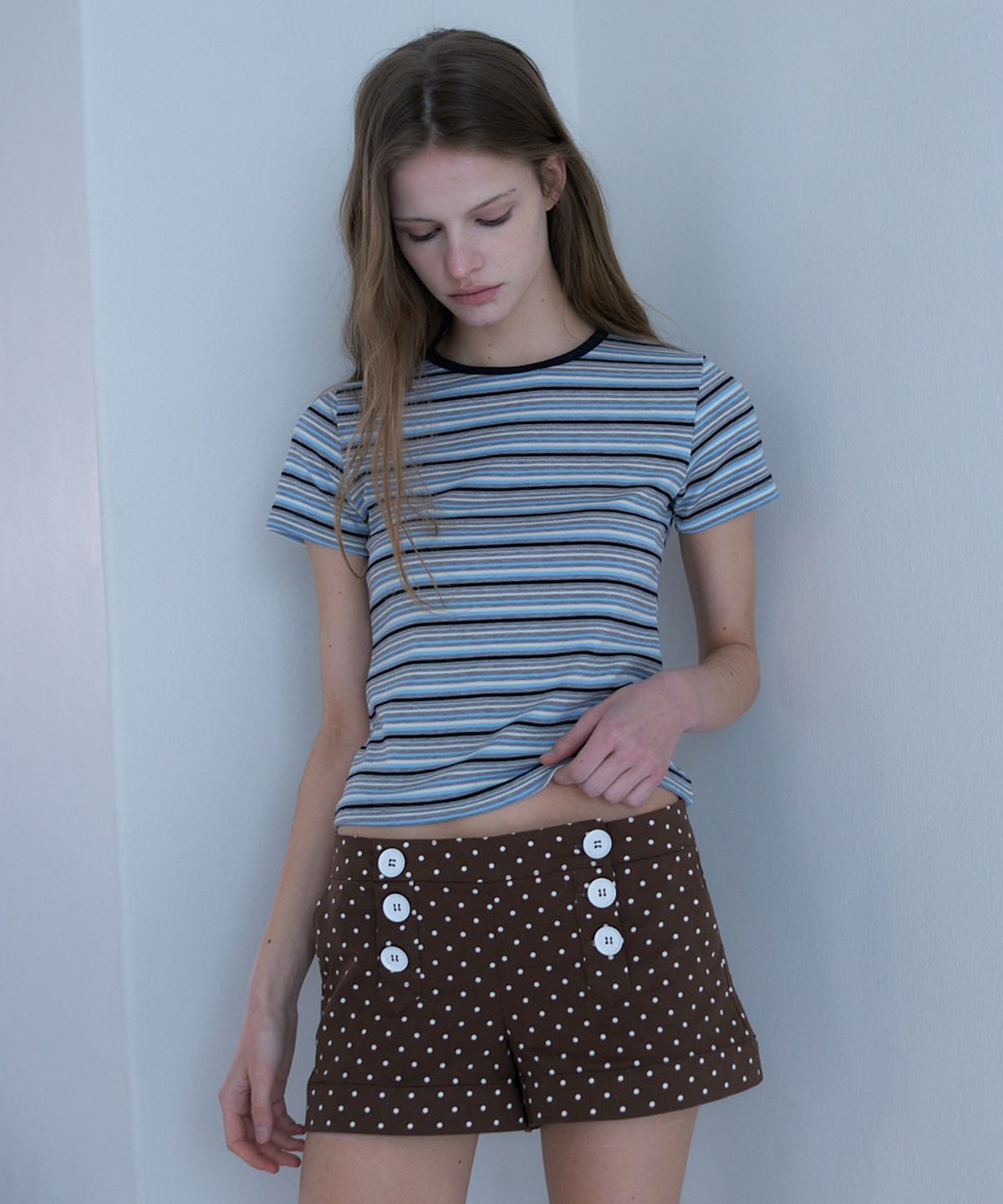 라티젠(LARTIGENT) L23 STRIPE SLIM T-SHIRT(NAVY)