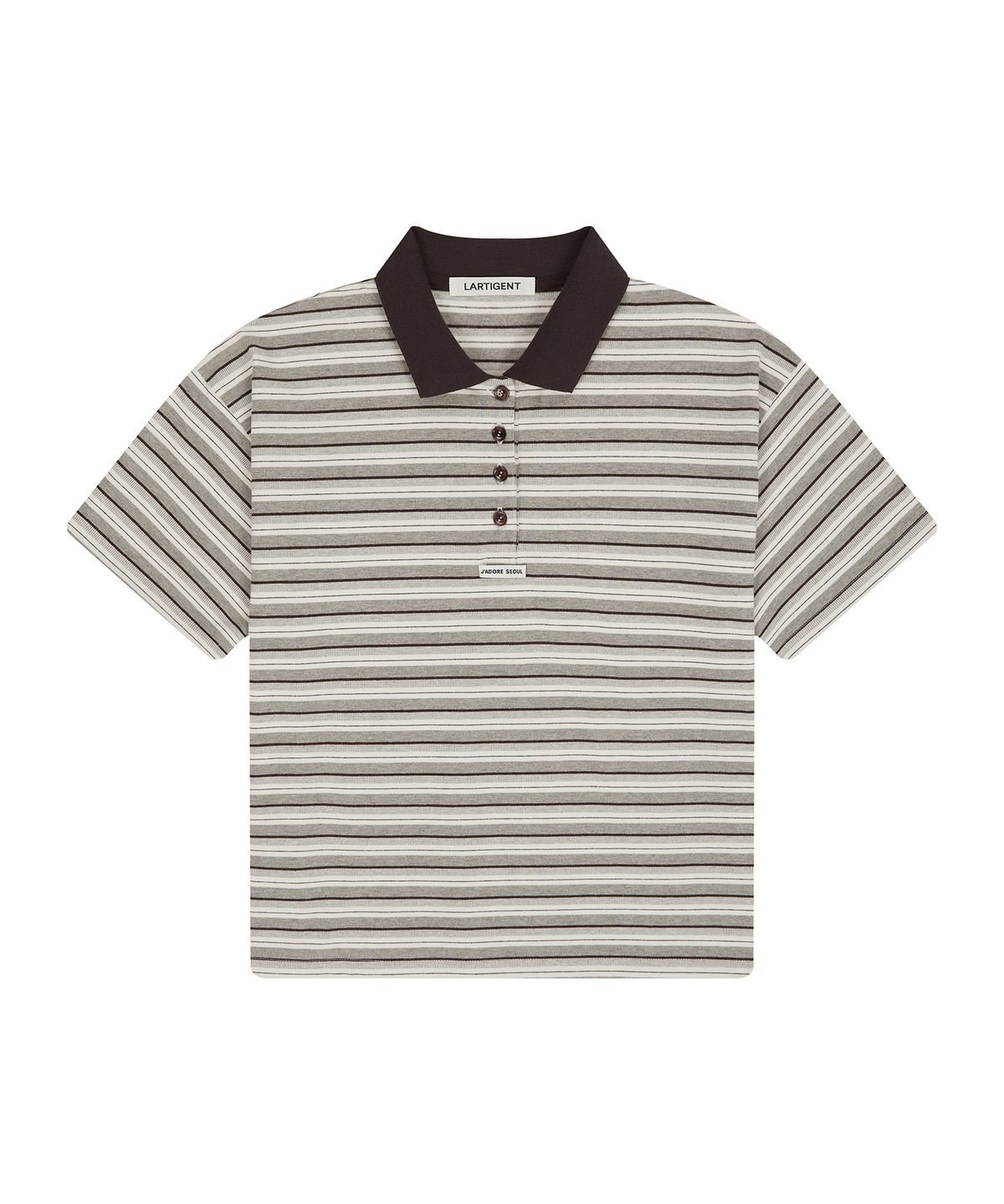 라티젠(LARTIGENT) L23 STRIPE COLLAR T-SHIRT(BROWN)