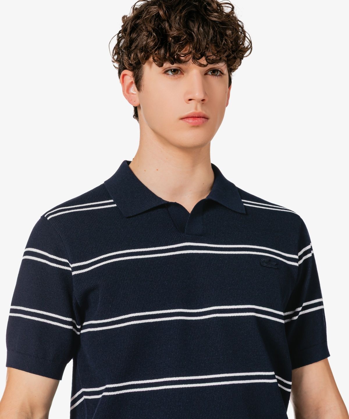 라코스테(LACOSTE) 남성 오픈카라 핀 스트라이프 반팔 스웨터 폴로 셔츠 PH396E-56G 166