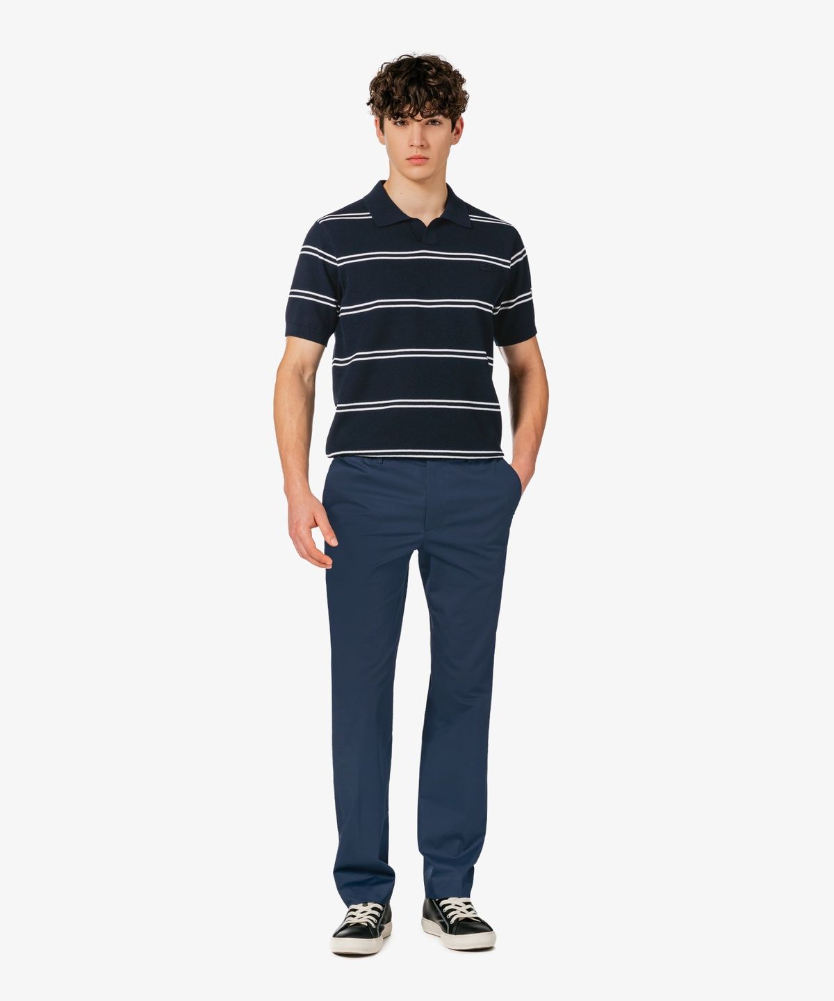 라코스테(LACOSTE) 남성 오픈카라 핀 스트라이프 반팔 스웨터 폴로 셔츠 PH396E-56G 166