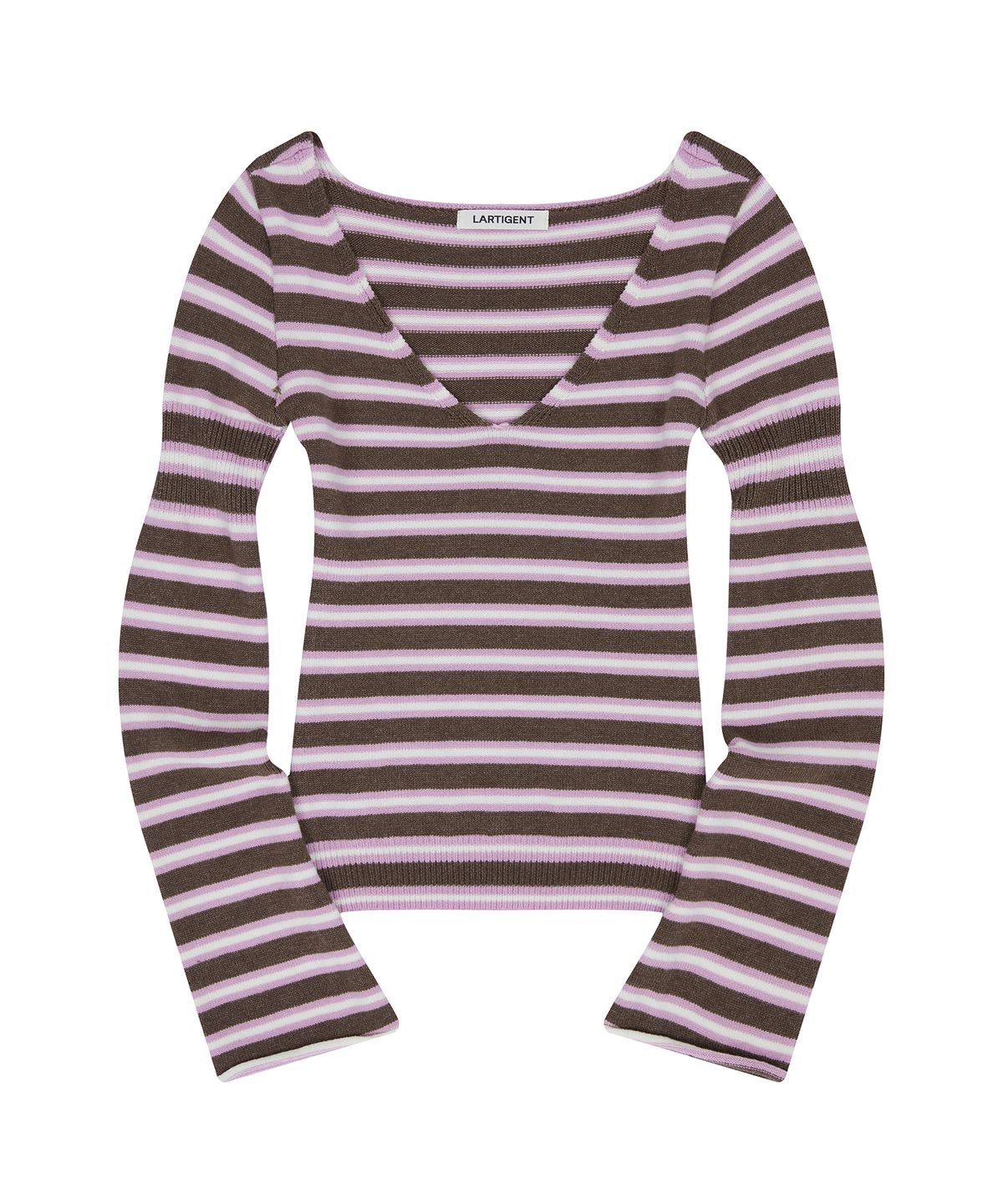 라티젠(LARTIGENT) L23 STRIPE DEEP V-NECK KNIT(BROWN)