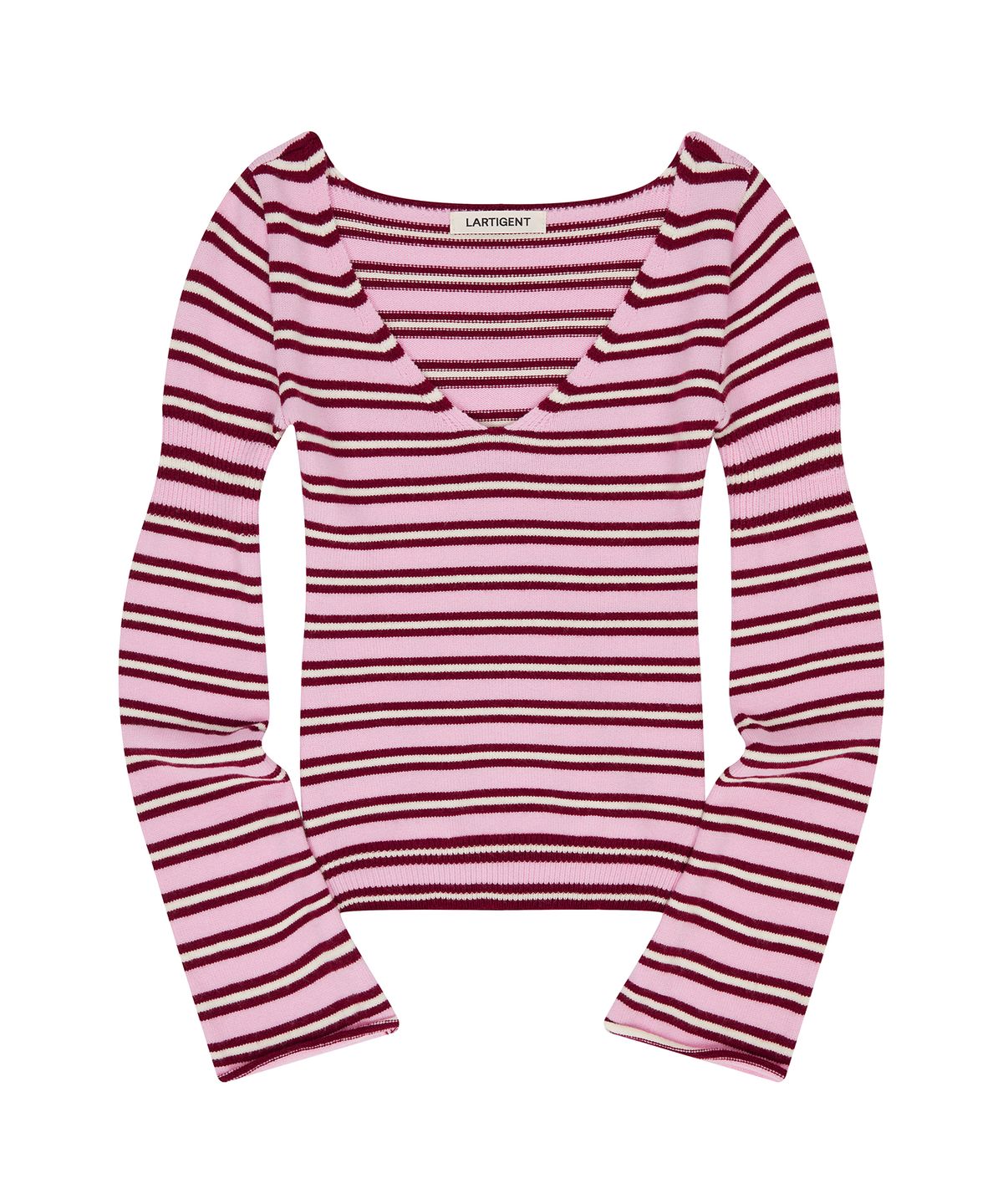 라티젠(LARTIGENT) L23 STRIPE DEEP V-NECK KNIT(PINK)