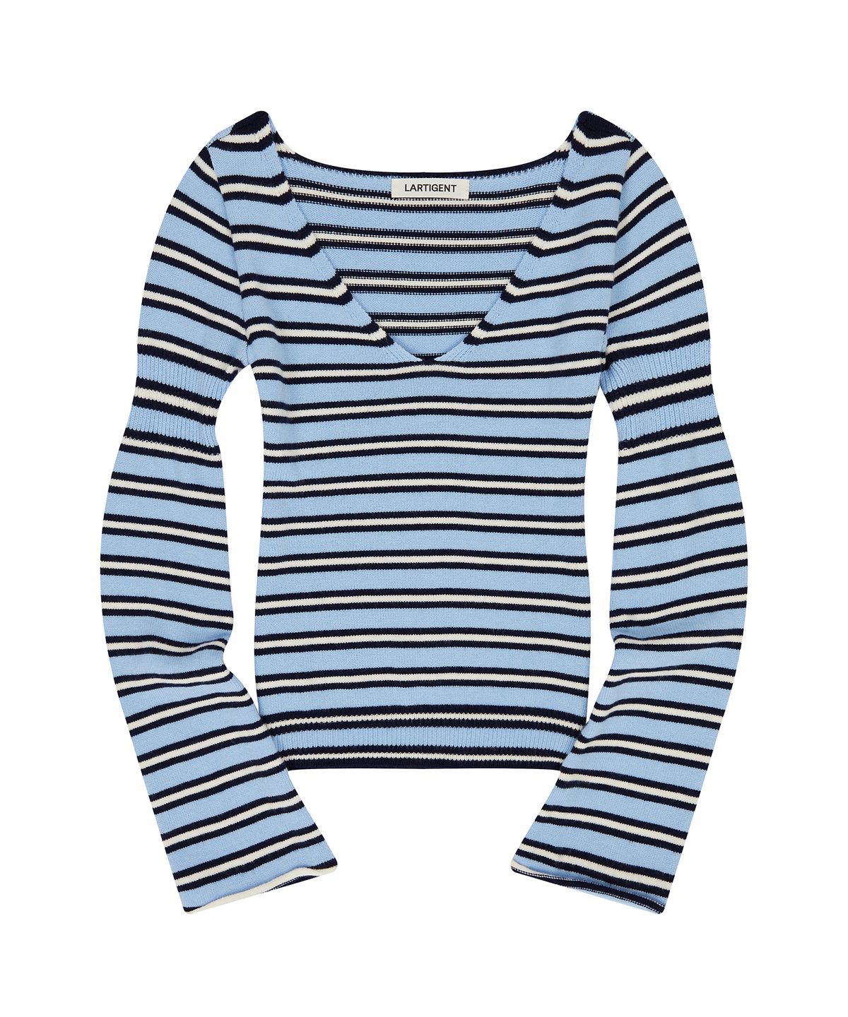 라티젠(LARTIGENT) L23 STRIPE DEEP V-NECK KNIT(BLUE)