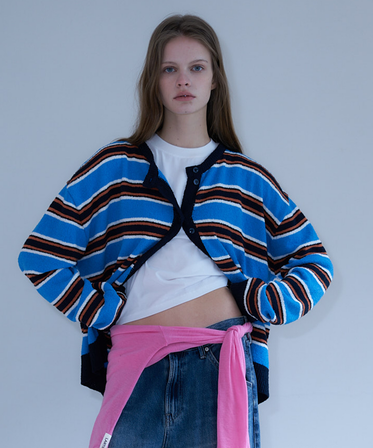 라티젠(LARTIGENT) L23 OVERSIZED STRIPE CARDIGAN(NAVY)